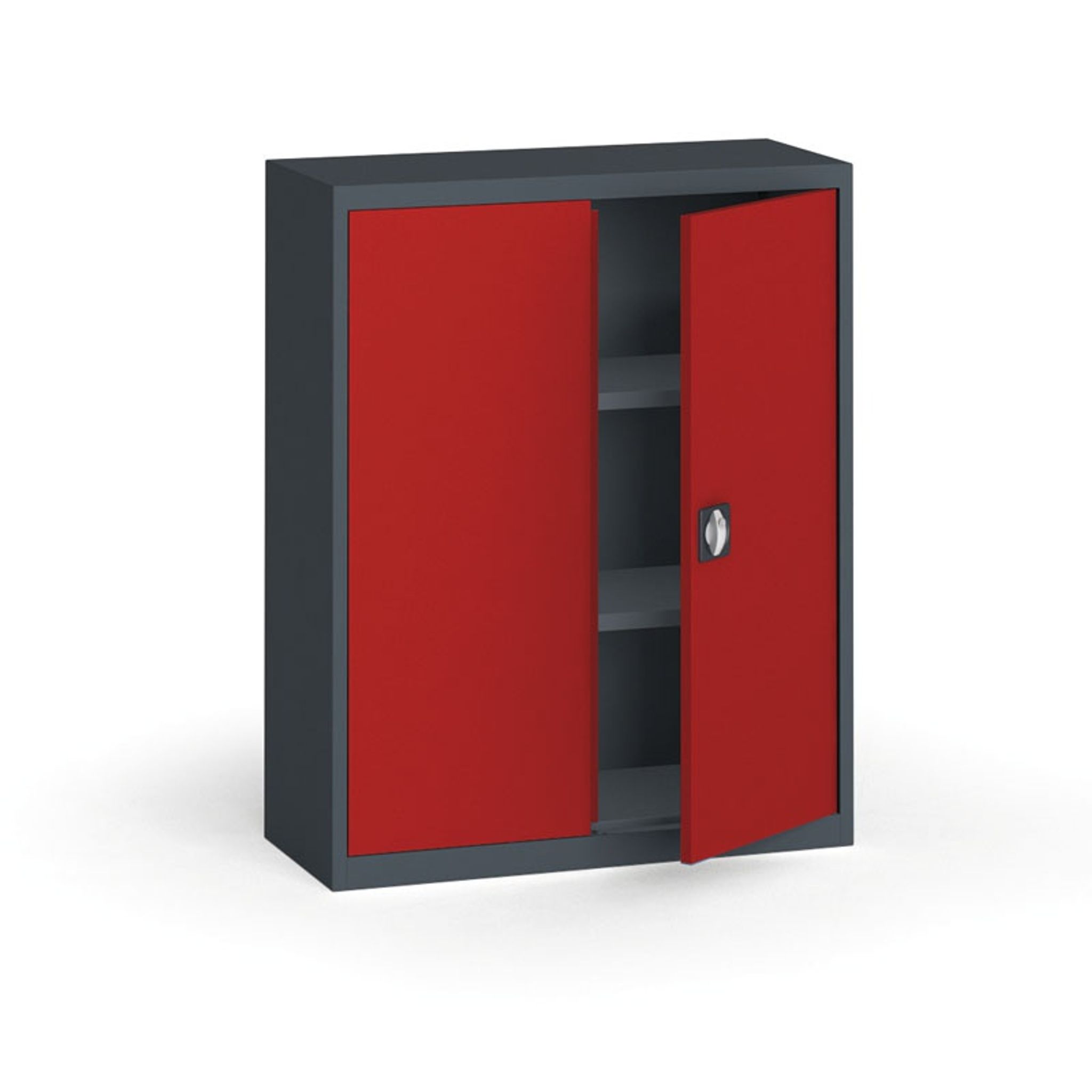 Blechschrank, 1150 x 950 x 400 mm, 2 Regalböden, Anthrazit/rot