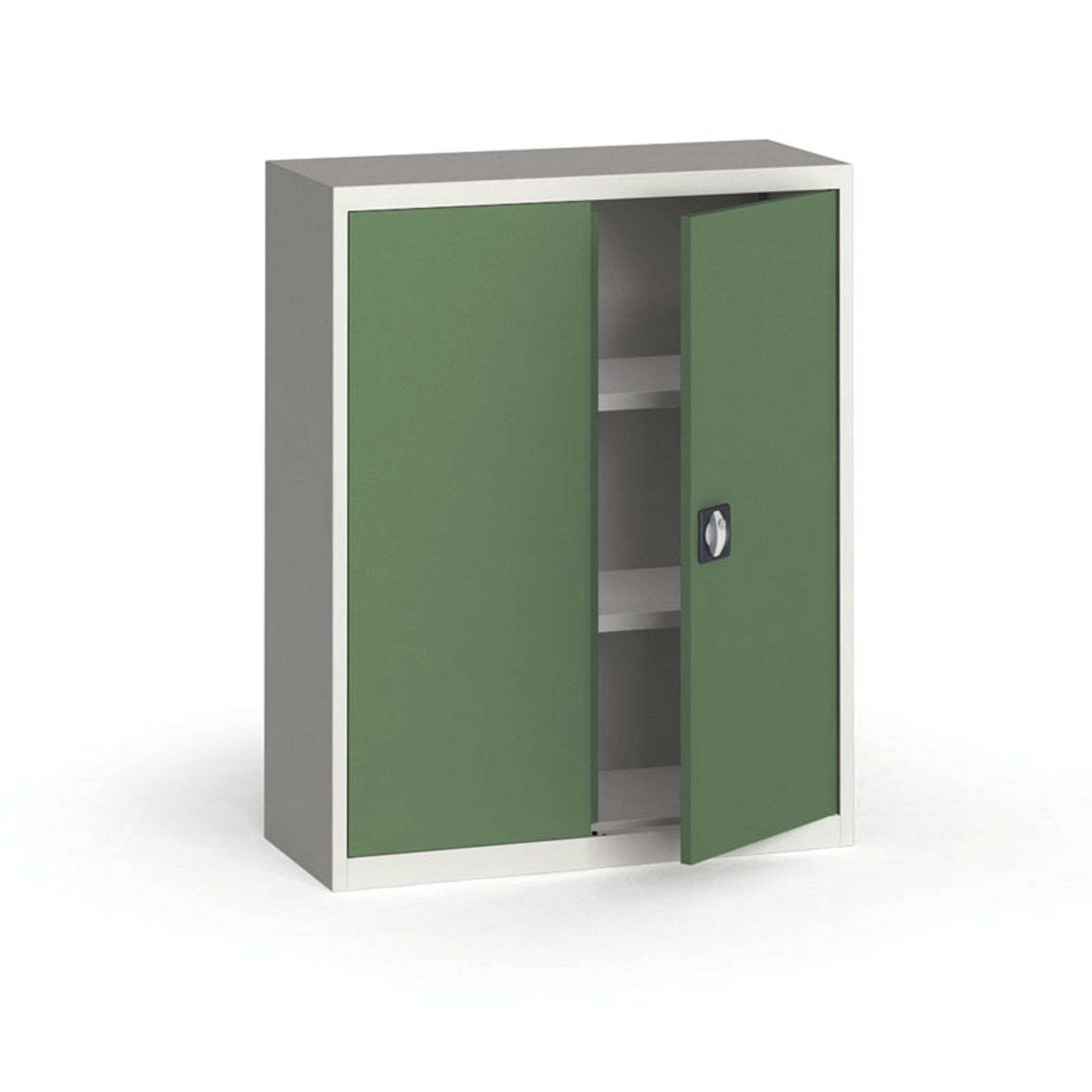 Blechschrank, 1150 x 950 x 400 mm, 2 Regalböden, grau/grün