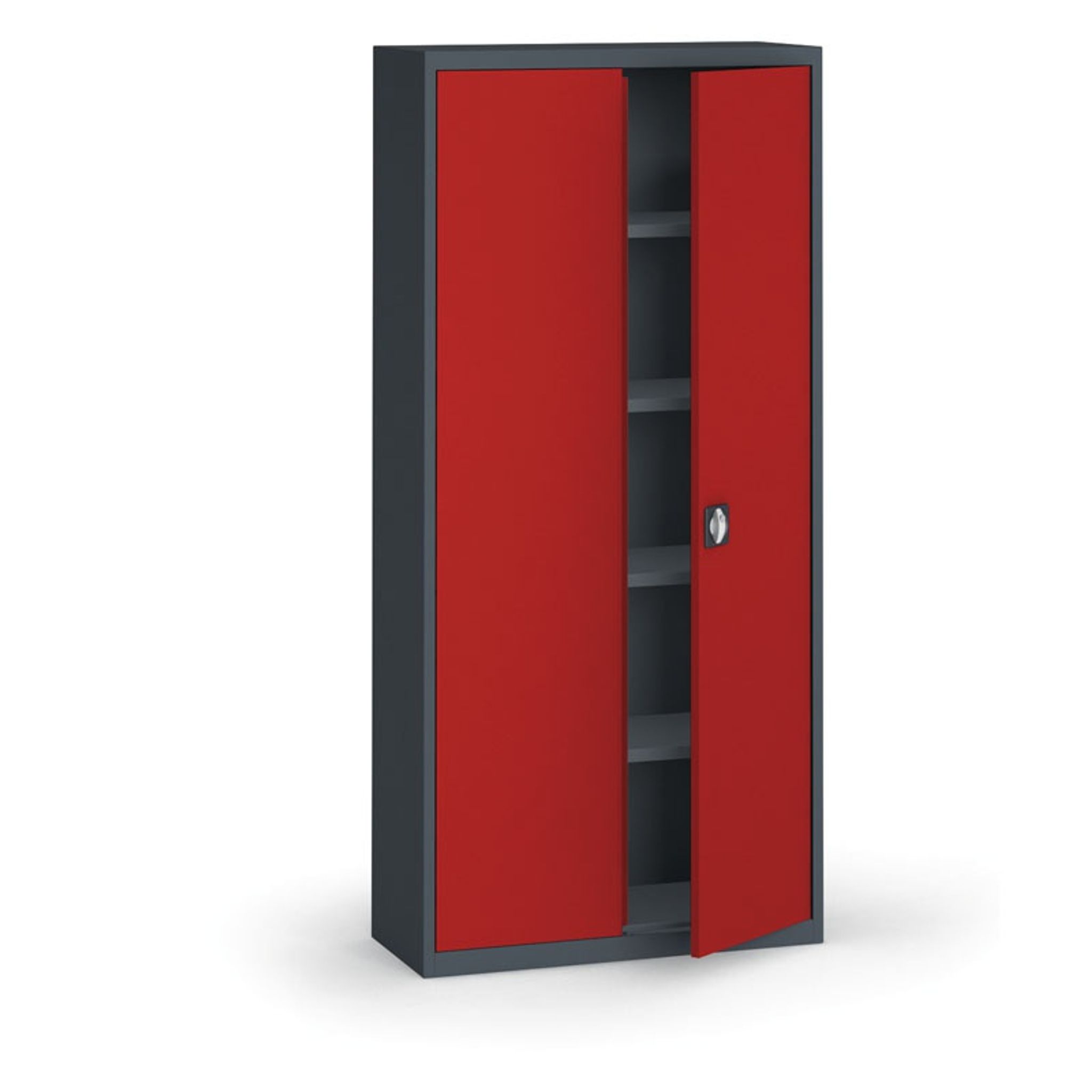 Blechschrank, 1950 x 950 x 400 mm, 4 Regalböden, Anthrazit/rot