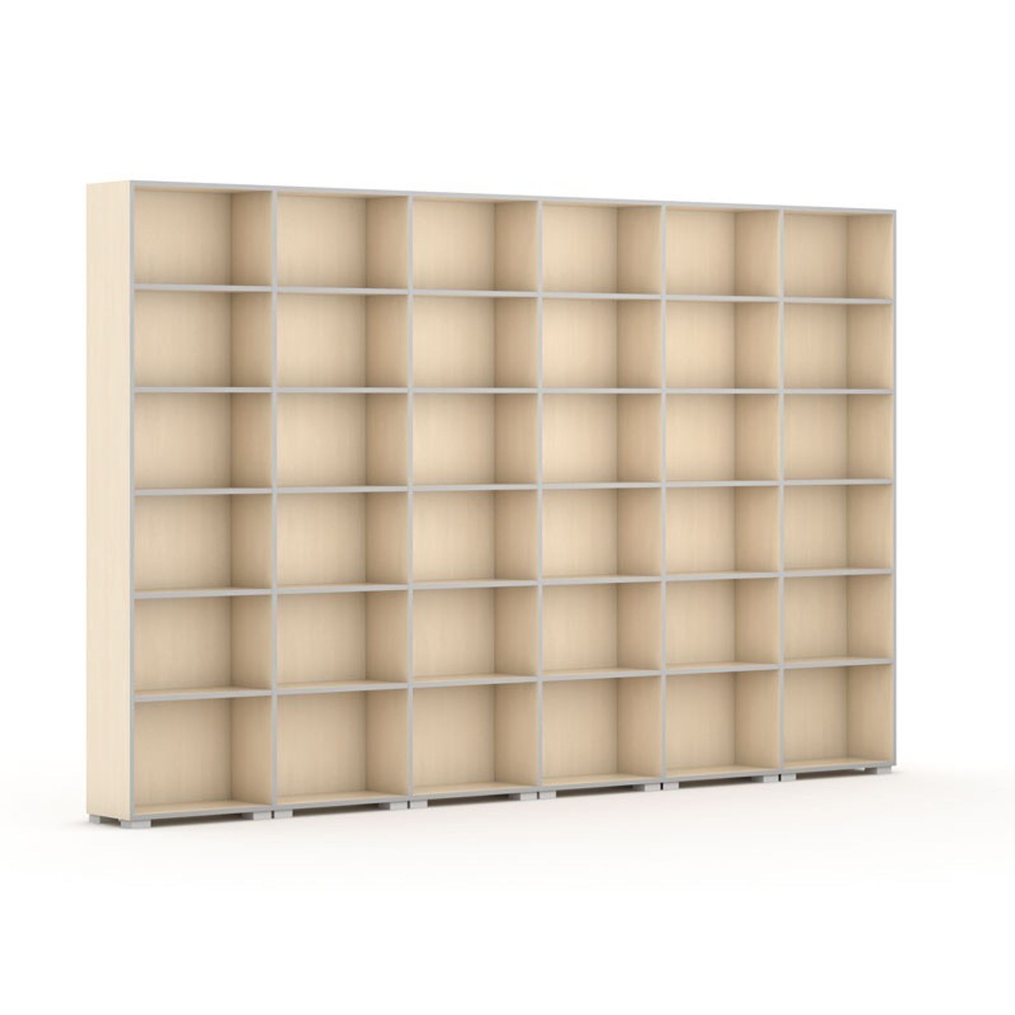 Bücherregal SILVER LINE, 6 Reihen, 2230 x 3600 x 400 mm, Birke