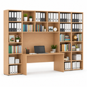Bücherwand INTEGRO mit integriertem Tisch, höher/breiter, 3550 x 700/400 x 2300, Buche