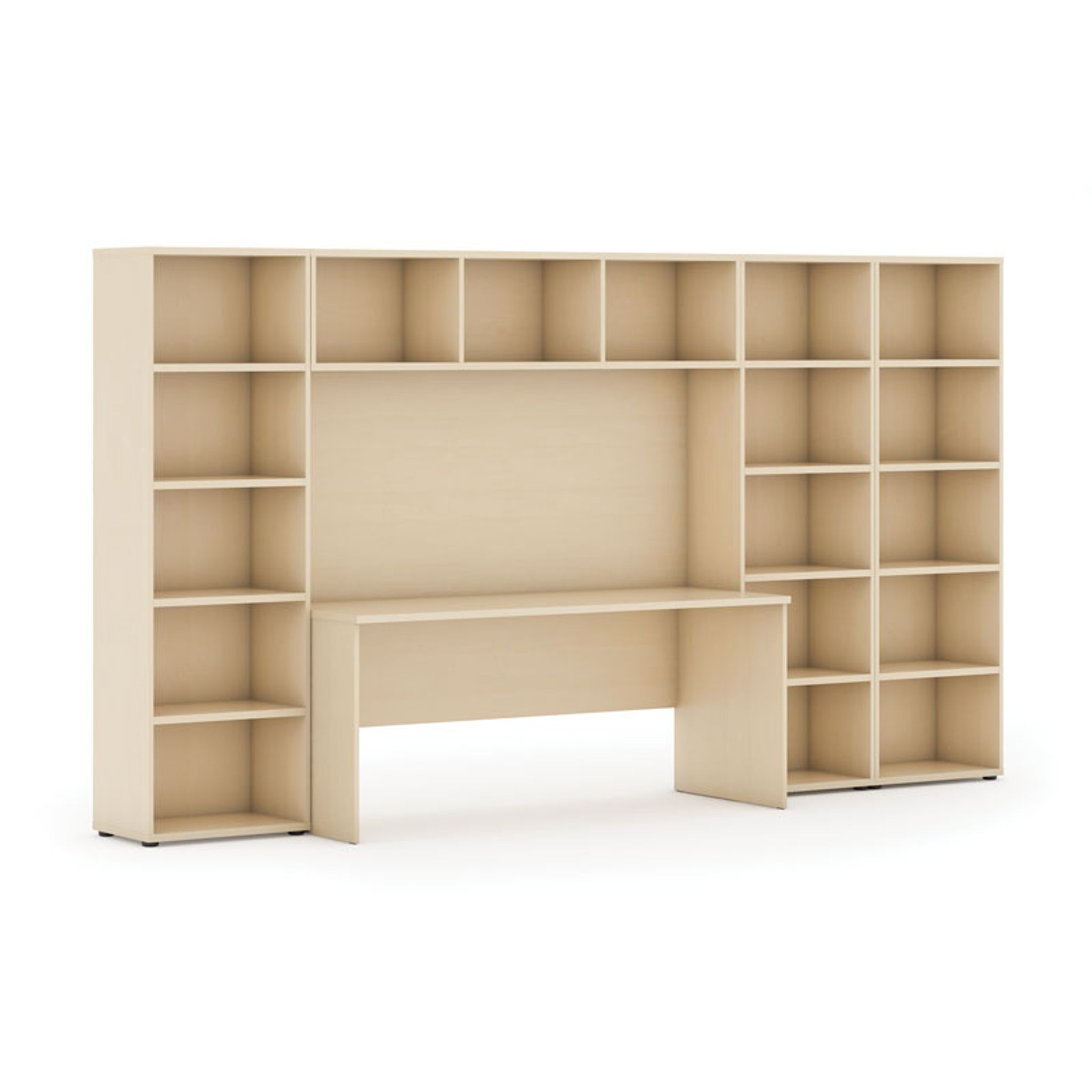Bücherwand INTEGRO niedrig/breit, 3350 x 700/400 x 1923, Birke
