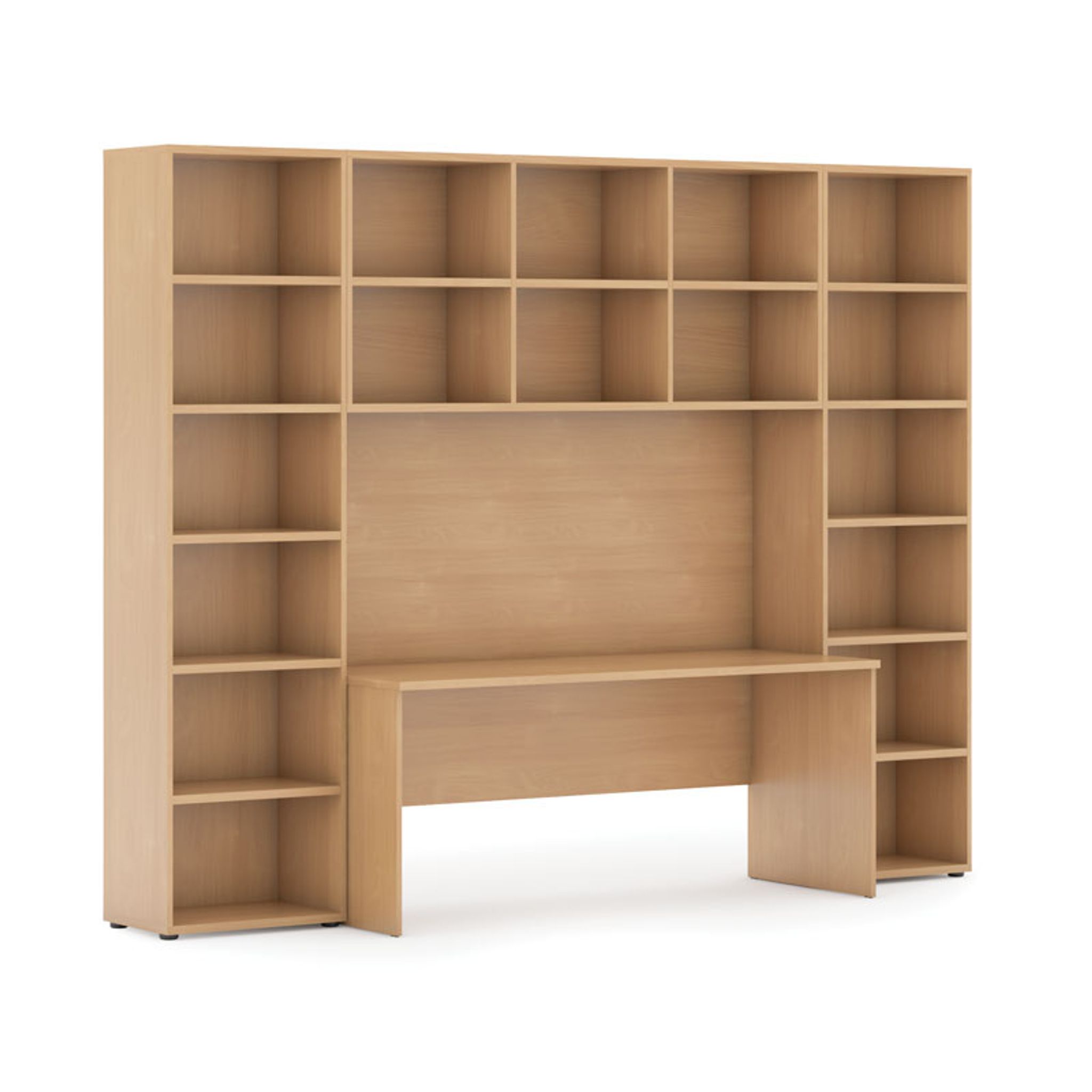 Bücherwand mit integriertem Tisch, hoch, 2950 x 700/400 x 2300, Buche