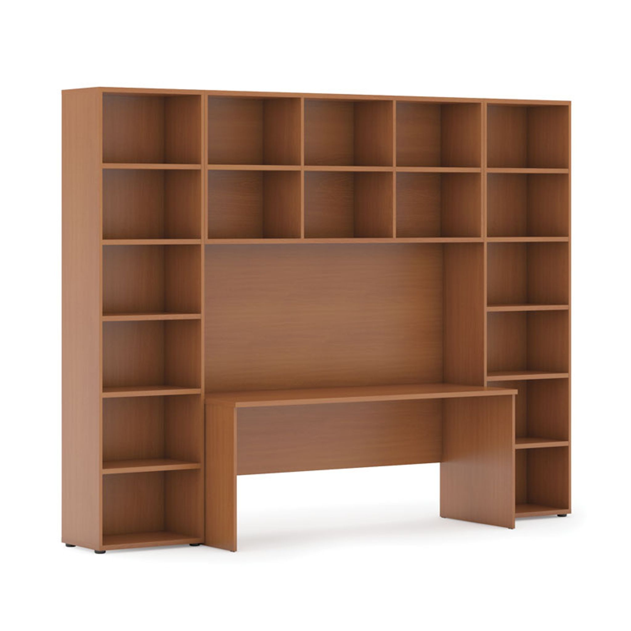 Bücherwand mit integriertem Tisch, hoch, 2950 x 700/400 x 2300, Kirsche