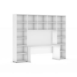 Bücherwand mit integriertem Tisch, hoch, 2950 x 700/400 x 2300, weiß