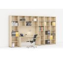 Bücherwand mit integriertem Tisch, hoch/breit, 3550 x 700/400 x 2300, Birke
