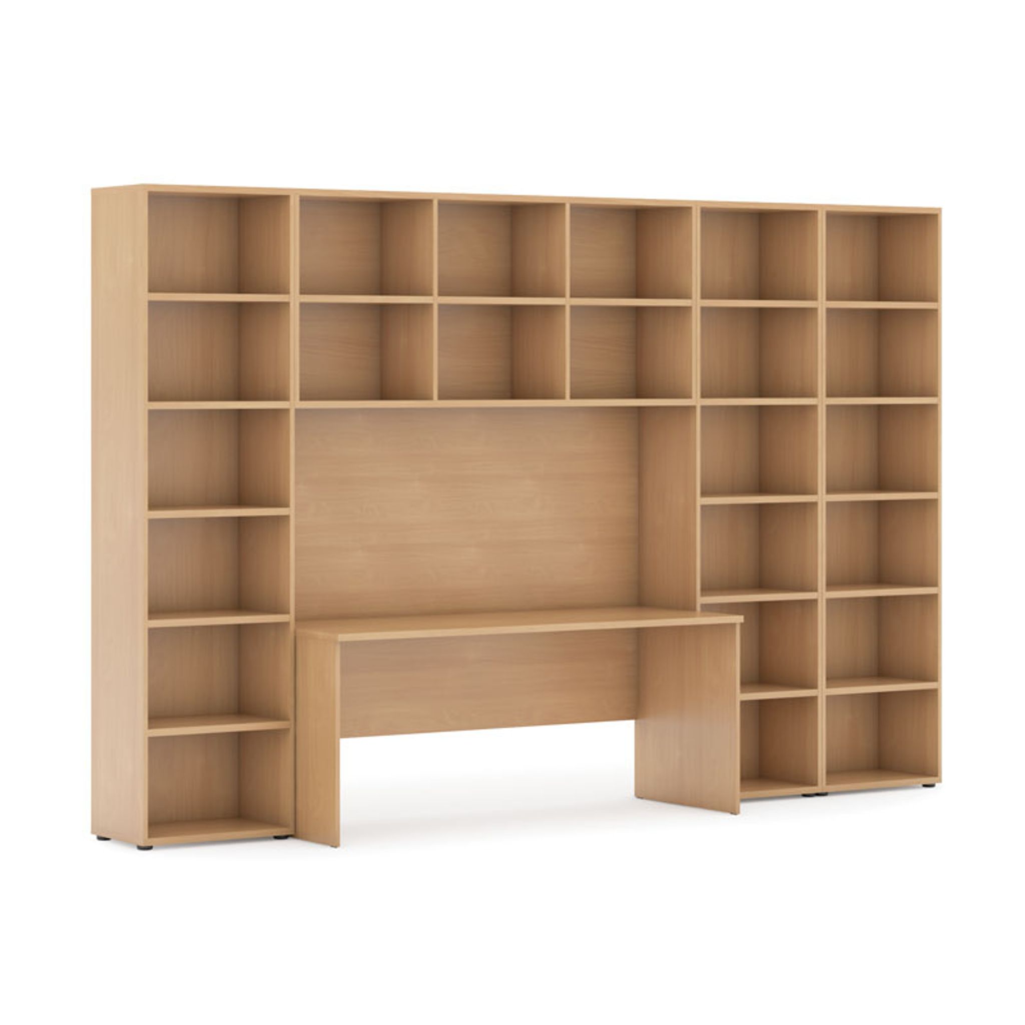 Bücherwand mit integriertem Tisch, hoch/breit, 3550 x 700/400 x 2300, Graphit