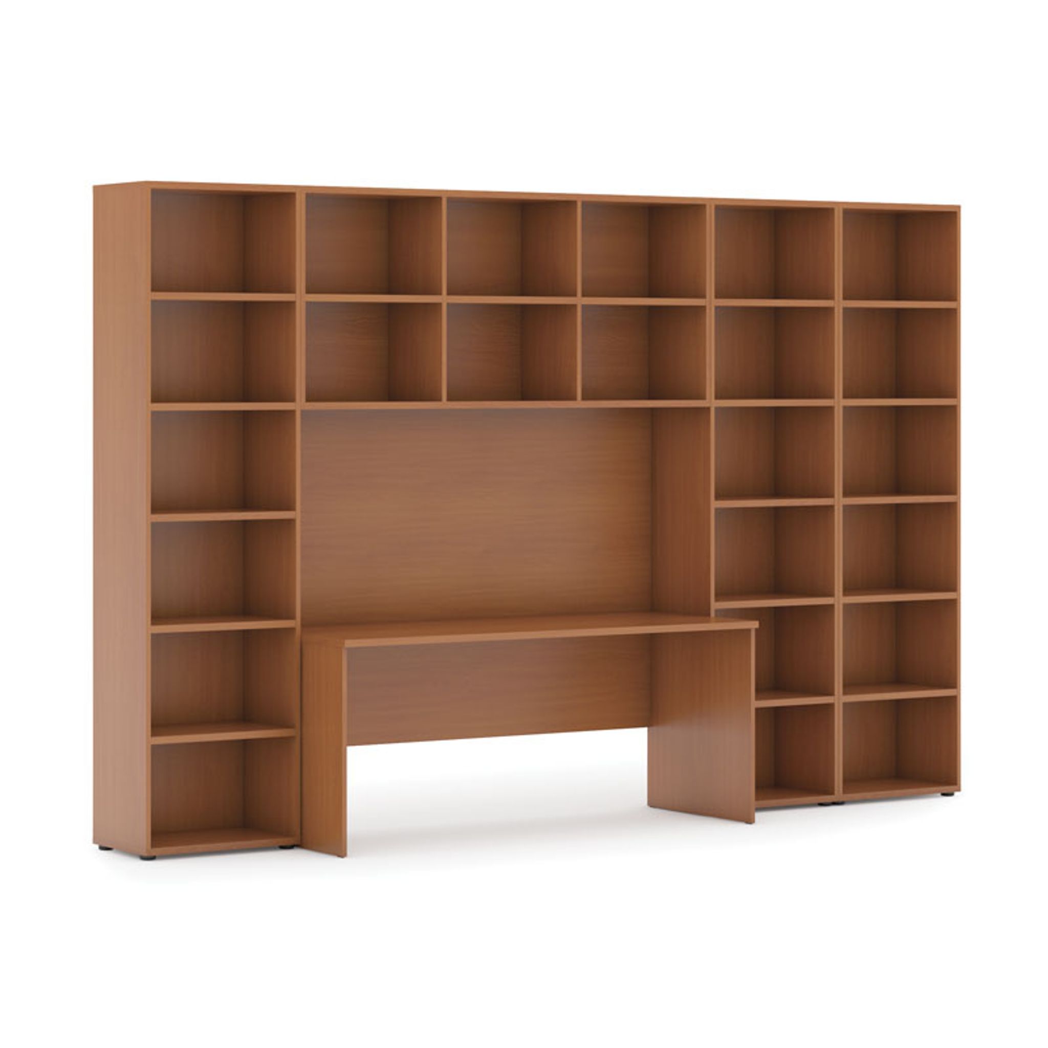 Bücherwand mit integriertem Tisch, hoch/breit, 3550 x 700/400 x 2300, Kirsche