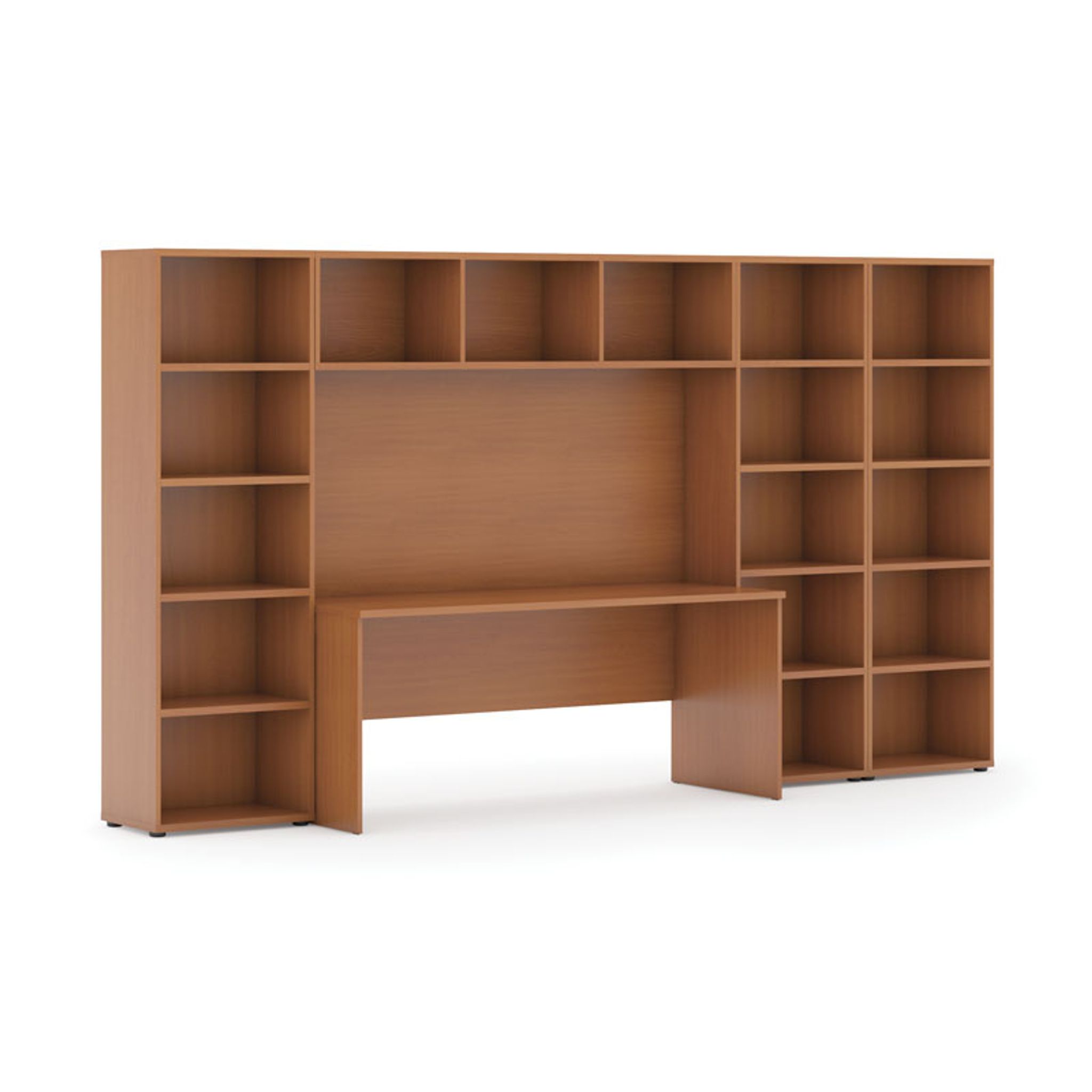 Bücherwand mit integriertem Tisch, niedrig/breit, 3350 x 700/400 x 1923, Kirsche