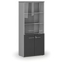 Büro-Kombischrank mit Holz- und Glastür PRIMO GRAY, 800 x 420 x 1781 mm, grau/Graphit