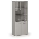 Büro-Kombischrank mit Holz- und Glastür PRIMO GRAY, 800 x 420 x 1781 mm, grau