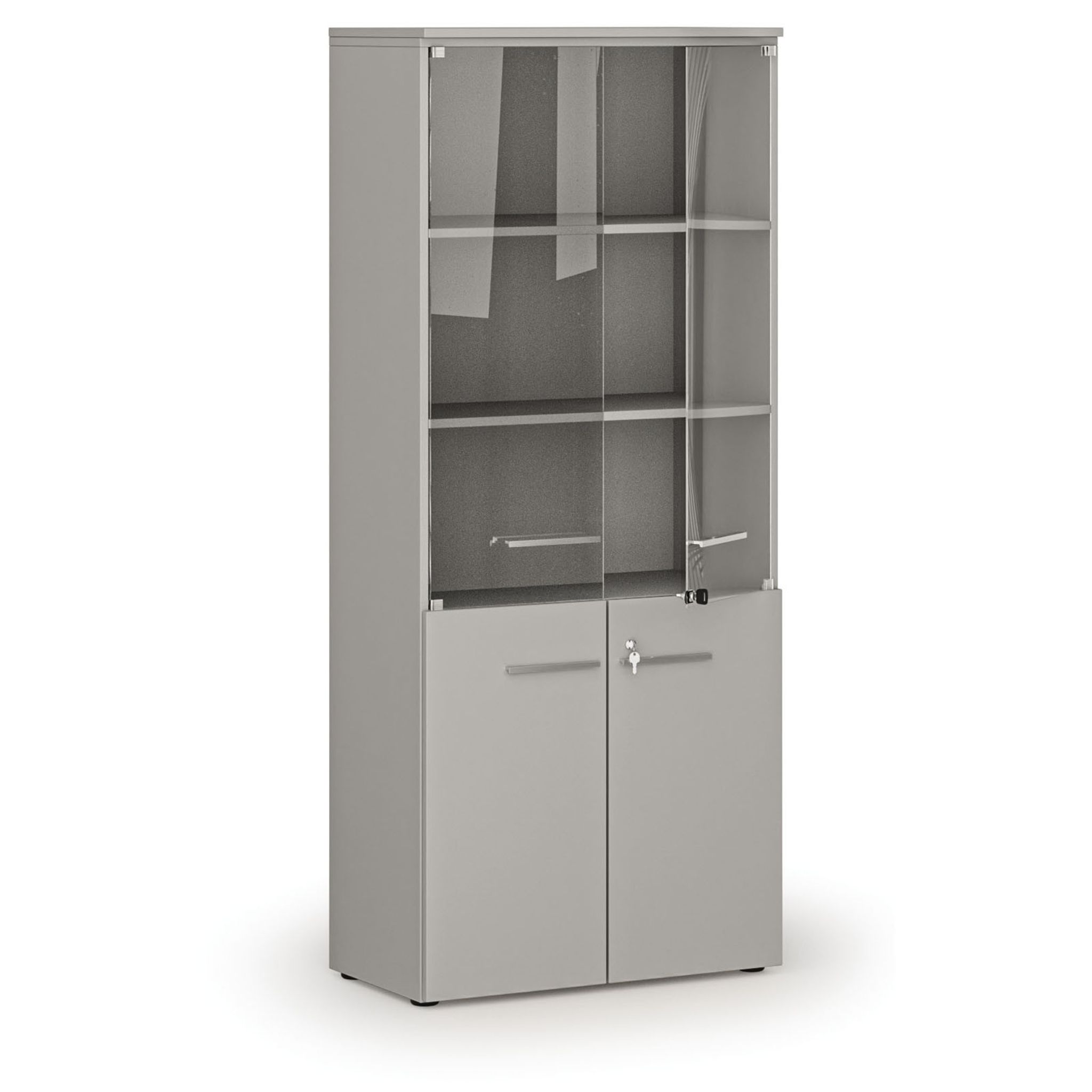 Büro-Kombischrank mit Holz- und Glastür PRIMO GRAY, 800 x 420 x 1781 mm, grau