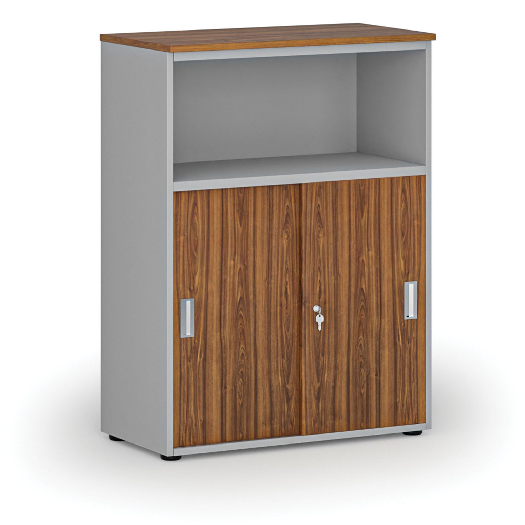 Büro-Kombischrank mit Schubladentür PRIMO GRAY, 800 x 420 x 1087 mm, grau/Nussbaum