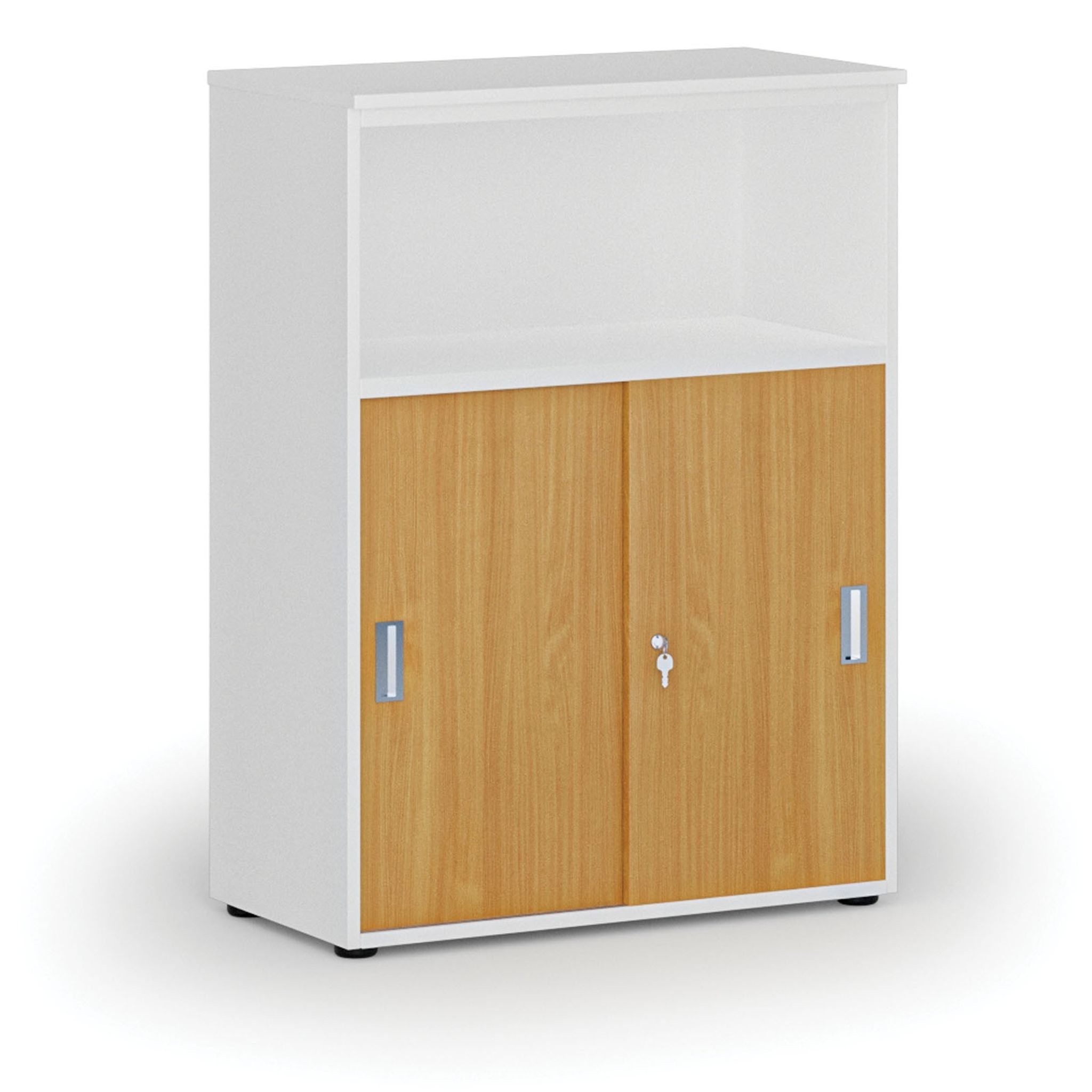 Büro-Kombischrank mit Schubladentür PRIMO WHITE, 1087 x 800 x 420 mm, weiß/Buche