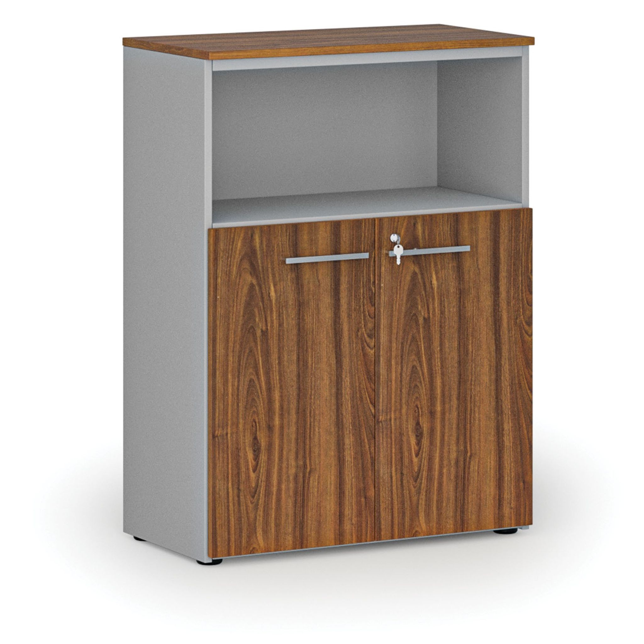 Büro-Kombischrank PRIMO GRAY, 800 x 420 x 1087 mm, grau/Nussbaum