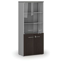 Büro-Kombischrank PRIMO GRAY mit Holz- und Glastür, 1781 x 800 x 420 mm, grau/Wenge