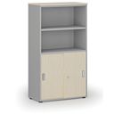Büro-Kombischrank PRIMO GRAY, Schiebetür auf 2 Etagen, 1434 x 800 x 420 mm, grau/Birke