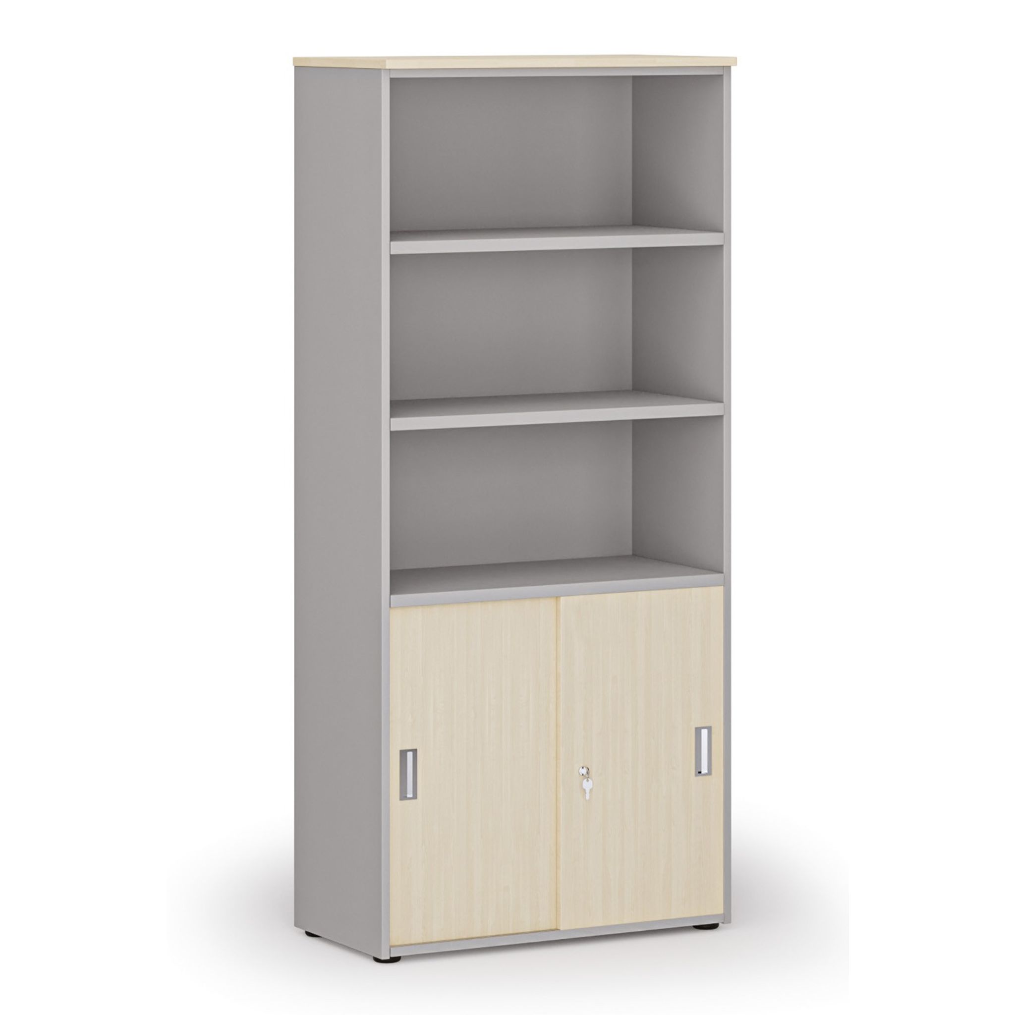 Büro-Kombischrank PRIMO GRAY, Schiebetür auf 2 Etagen, 800 x 420 x 1781 mm