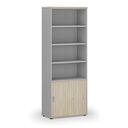 Büro-Kombischrank PRIMO GRAY, Schiebetür auf 2 Etagen, 800 x 420 x 2128 mm, Grau/Eiche natur
