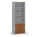 Büro-Kombischrank PRIMO GRAY, Schiebetür auf 2 Etagen, 800 x 420 x 2128 mm, grau/Nussbaum