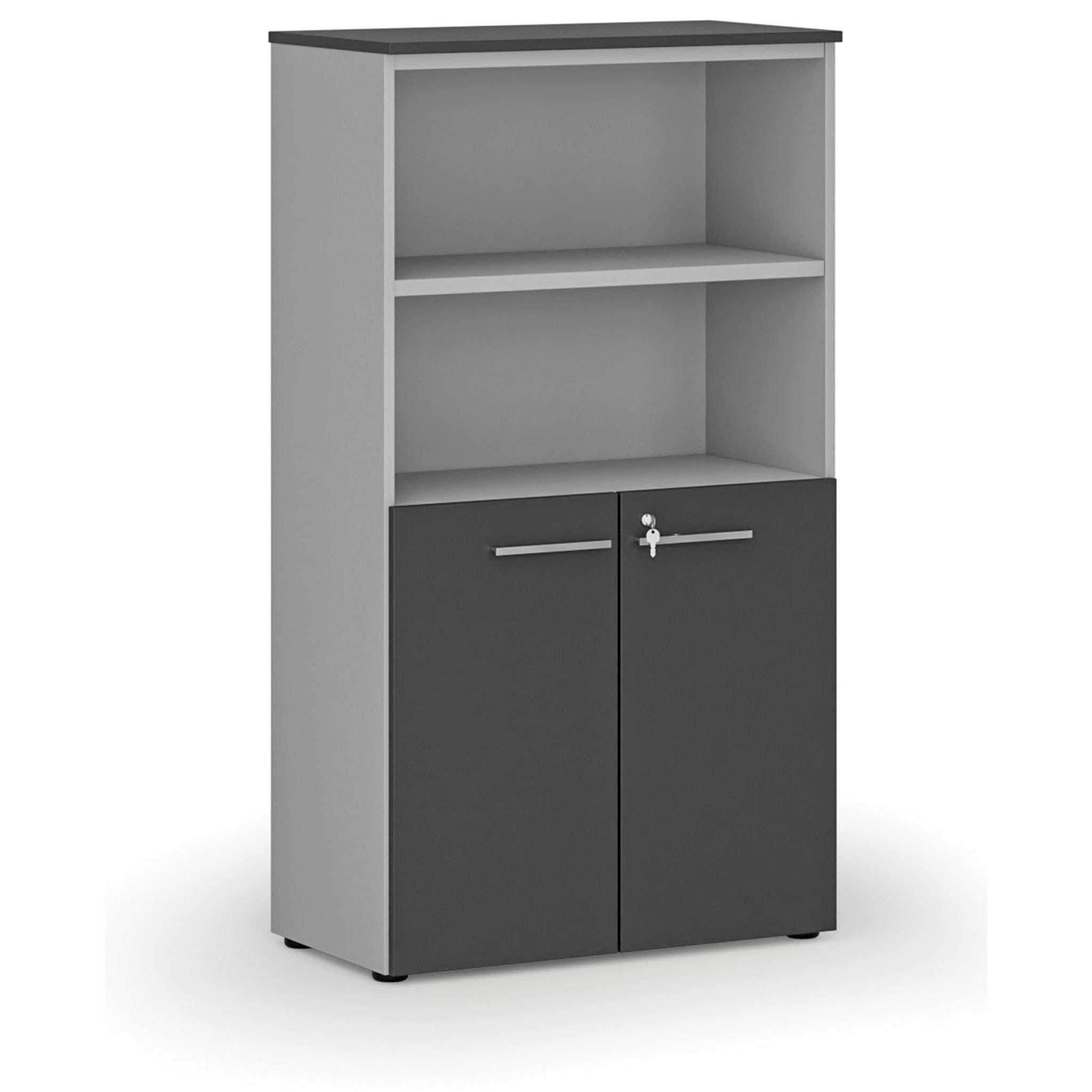 Büro-Kombischrank PRIMO GRAY, Tür auf 2 Etagen, 800 x 420 x 1434 mm, grau/Graphit