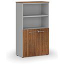 Büro-Kombischrank PRIMO GRAY, Tür auf 2 Etagen, 800 x 420 x 1434 mm, grau/Nussbaum