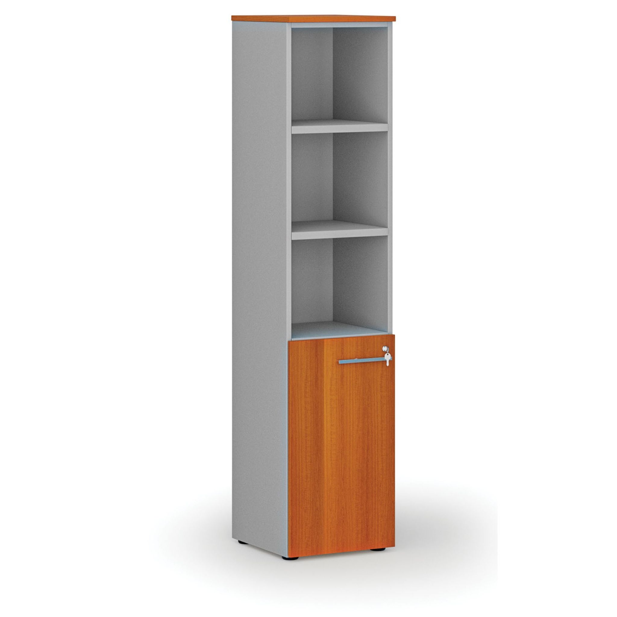 Büro-Kombischrank PRIMO GRAY, Tür auf 2 Etagen, 400 x 420 x 1781 mm, grau/Kirsche