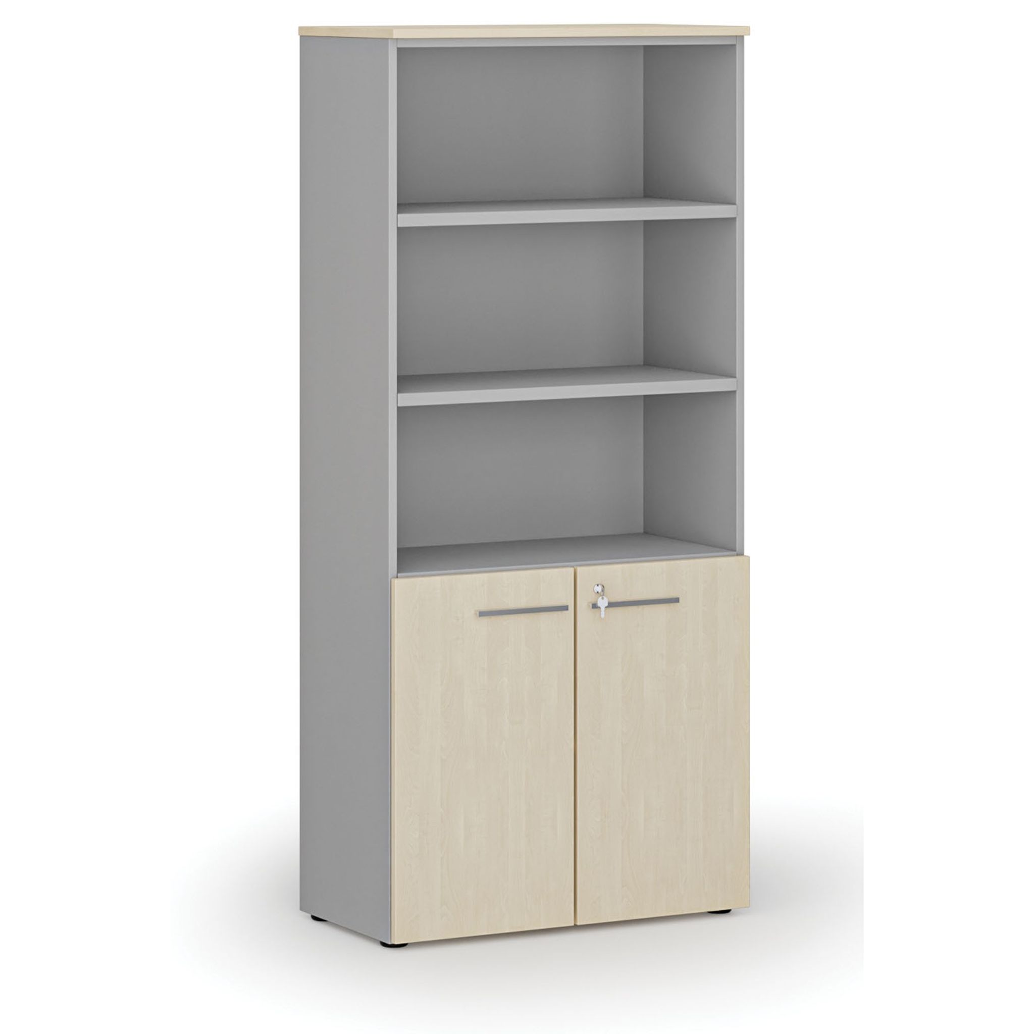 Büro-Kombischrank PRIMO GRAY, Tür auf 2 Etagen, 1781 x 800 x 420 mm, Grau/Birke