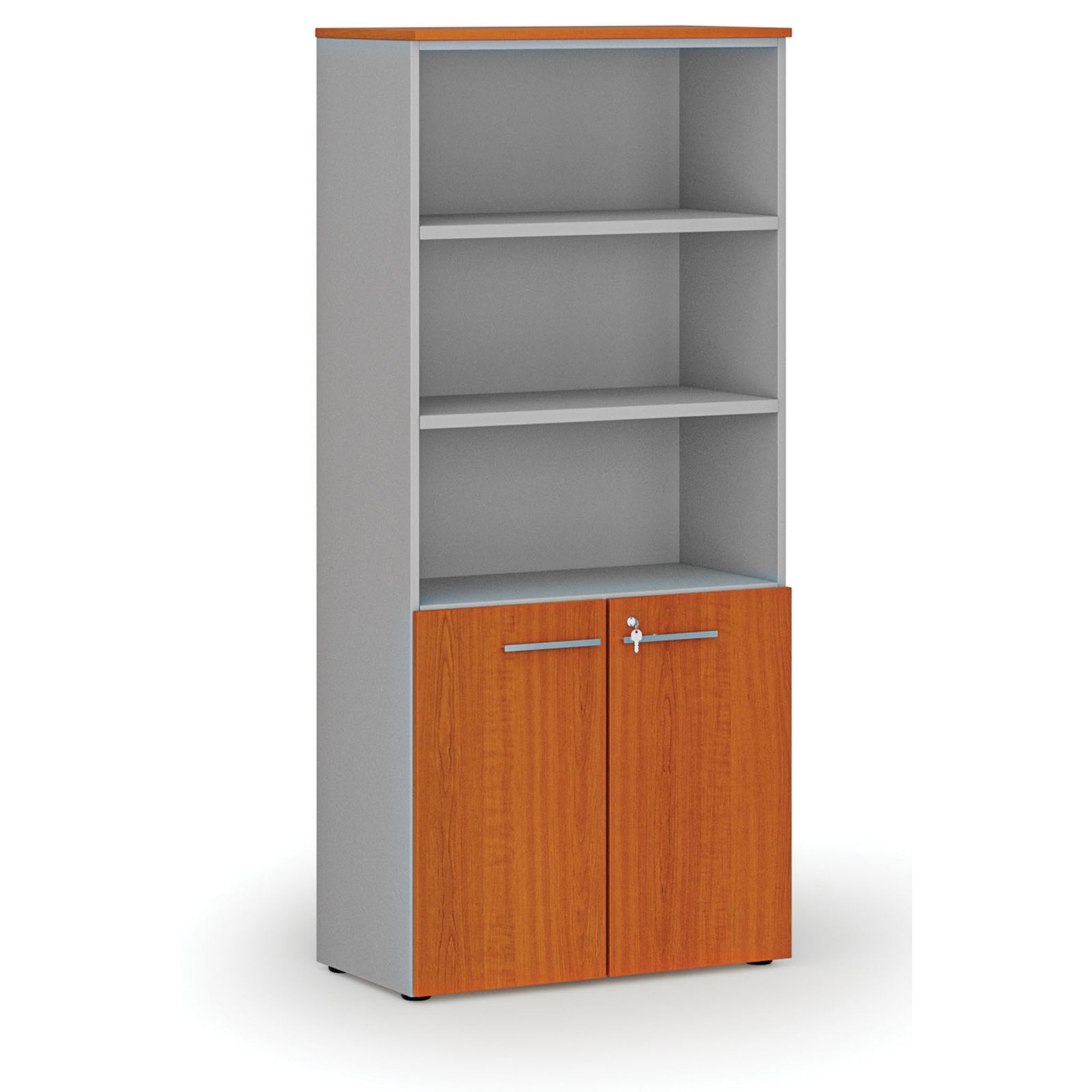 Büro-Kombischrank PRIMO GRAY, Tür auf 2 Etagen, 1781 x 800 x 420 mm, grau/Kirsche