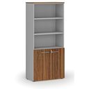 Büro-Kombischrank PRIMO GRAY, Tür auf 2 Etagen, 1781 x 800 x 420 mm, grau/Nussbaum