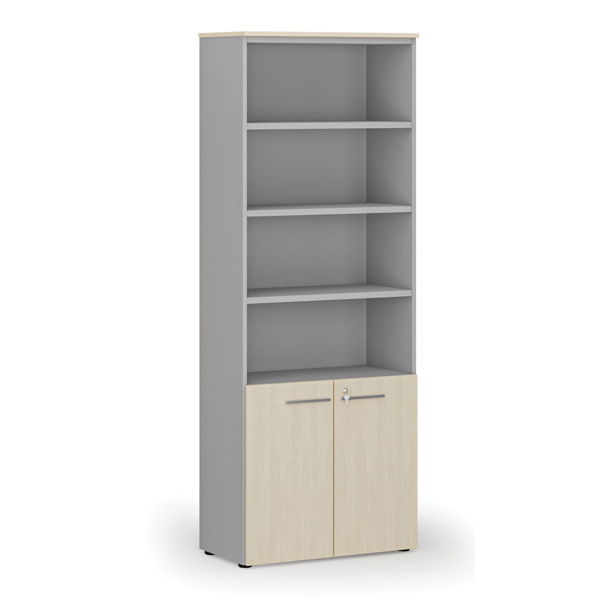 Büro-Kombischrank PRIMO GRAY, Tür auf 2 Etagen, 2128 x 800 x 420 mm, grau/Birke