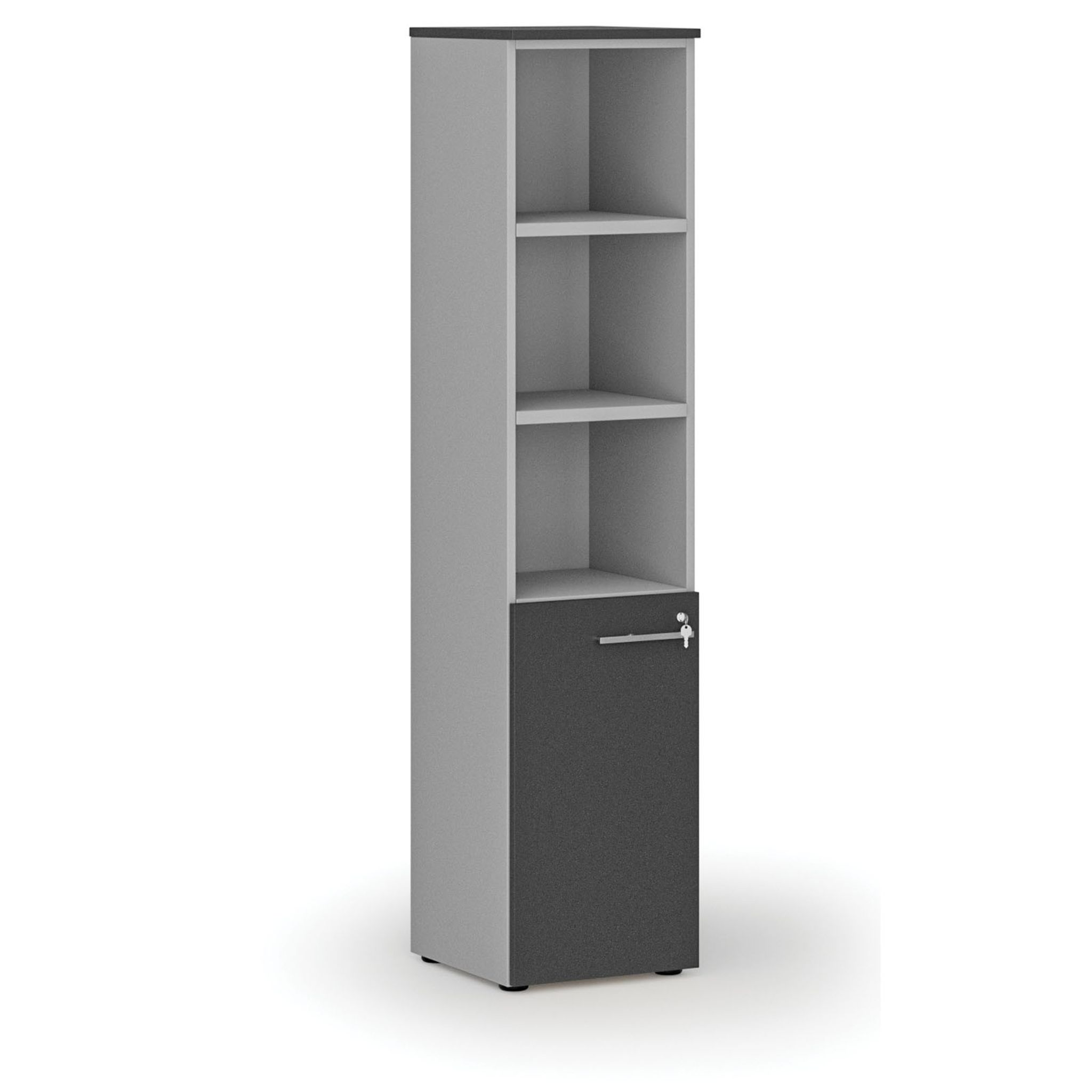 Büro-Kombischrank PRIMO GRAY, Tür auf 2 Etagen, 400 x 420 x 1781 mm, grau/Graphit