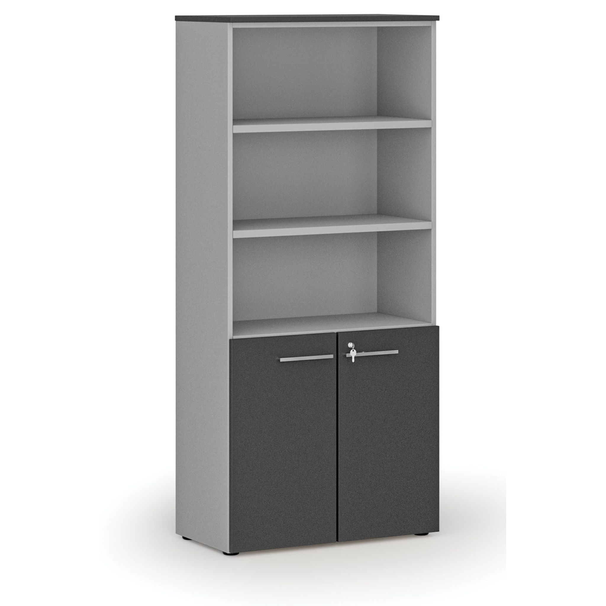 Büro-Kombischrank PRIMO GRAY, Tür auf 2 Etagen, 800 x 420 x 1781 mm, grau/Graphit