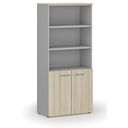 Büro-Kombischrank PRIMO GRAY, Tür auf 2 Etagen, 800 x 420 x 1781 mm, grau/natur Eiche