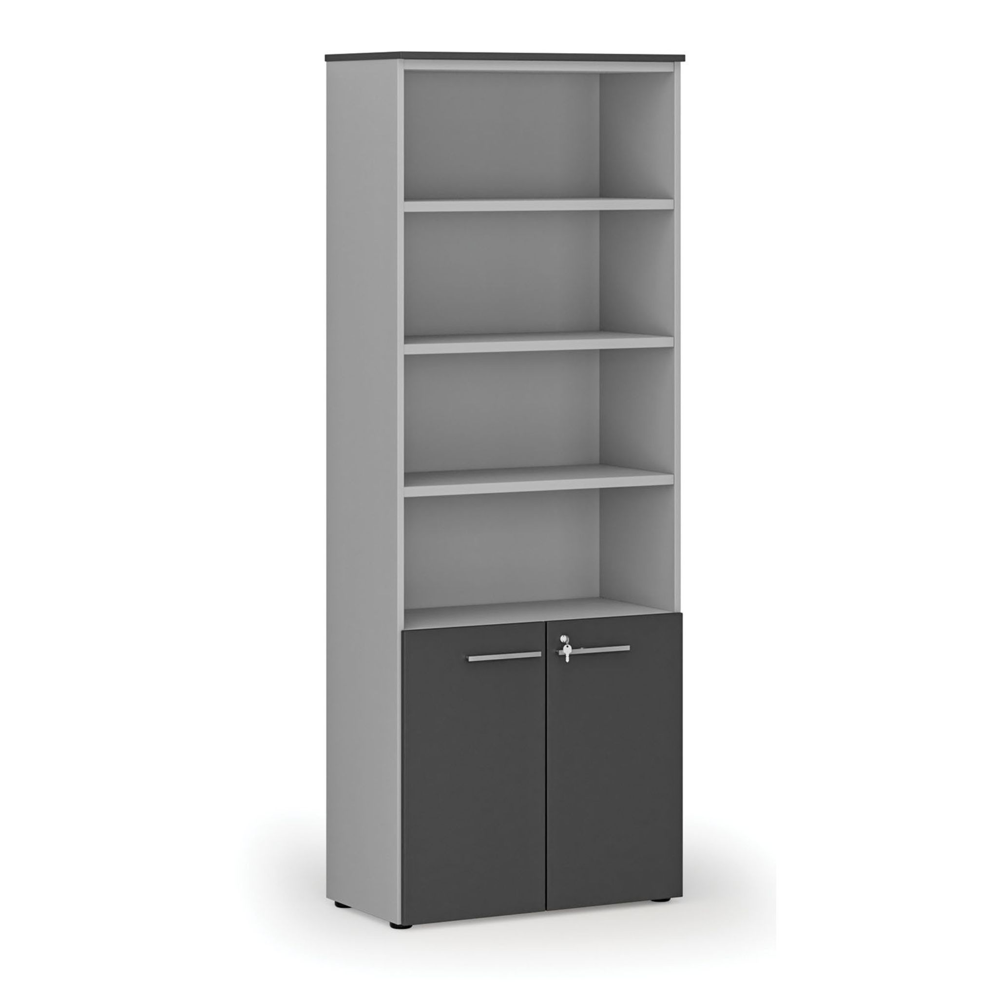 Büro-Kombischrank PRIMO GRAY, Tür auf 2 Etagen, 800 x 420 x 2128 mm, grau/Graphit