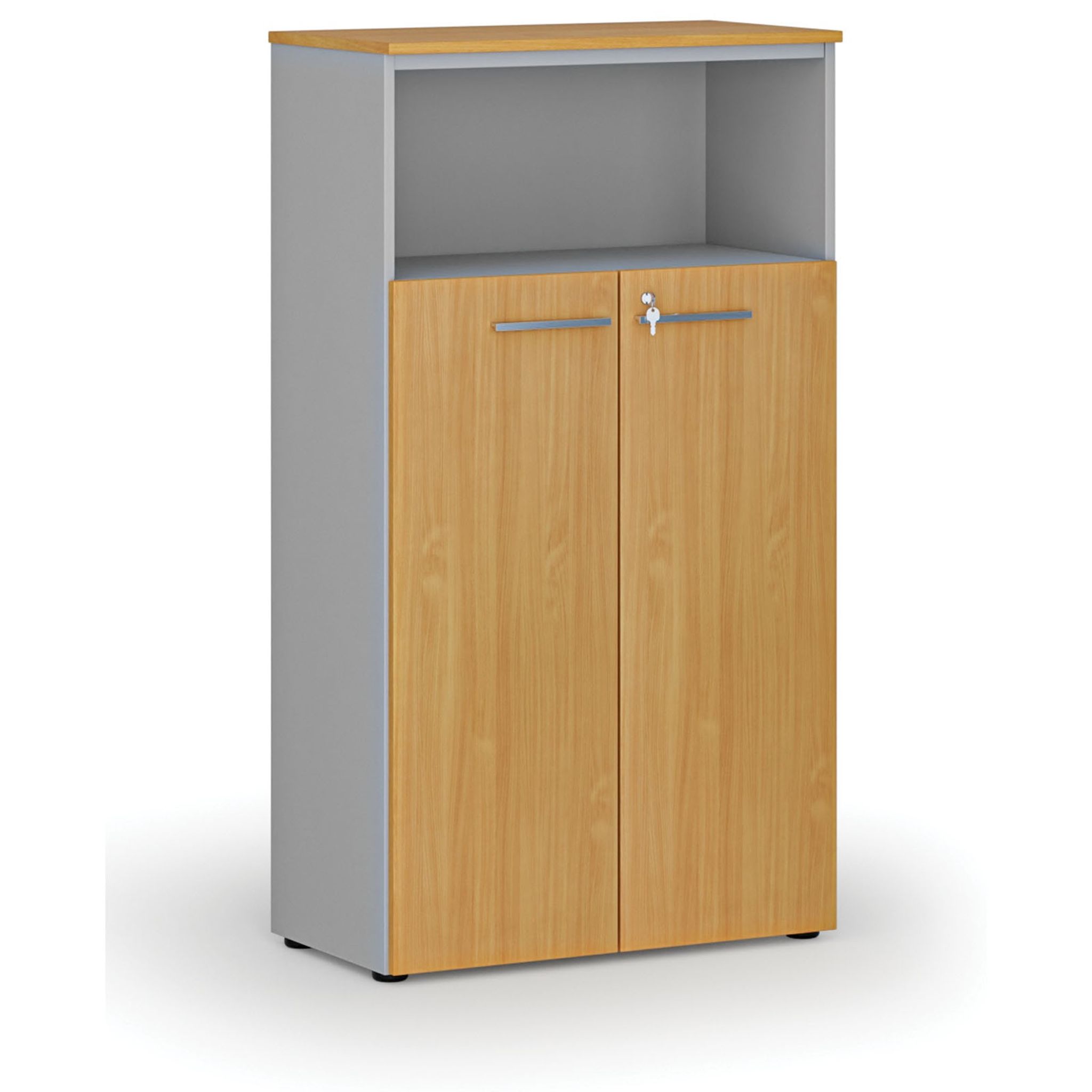 Büro-Kombischrank PRIMO GRAY, Tür auf 3 Etagen, 800 x 420 x 1434 mm, grau/Buche