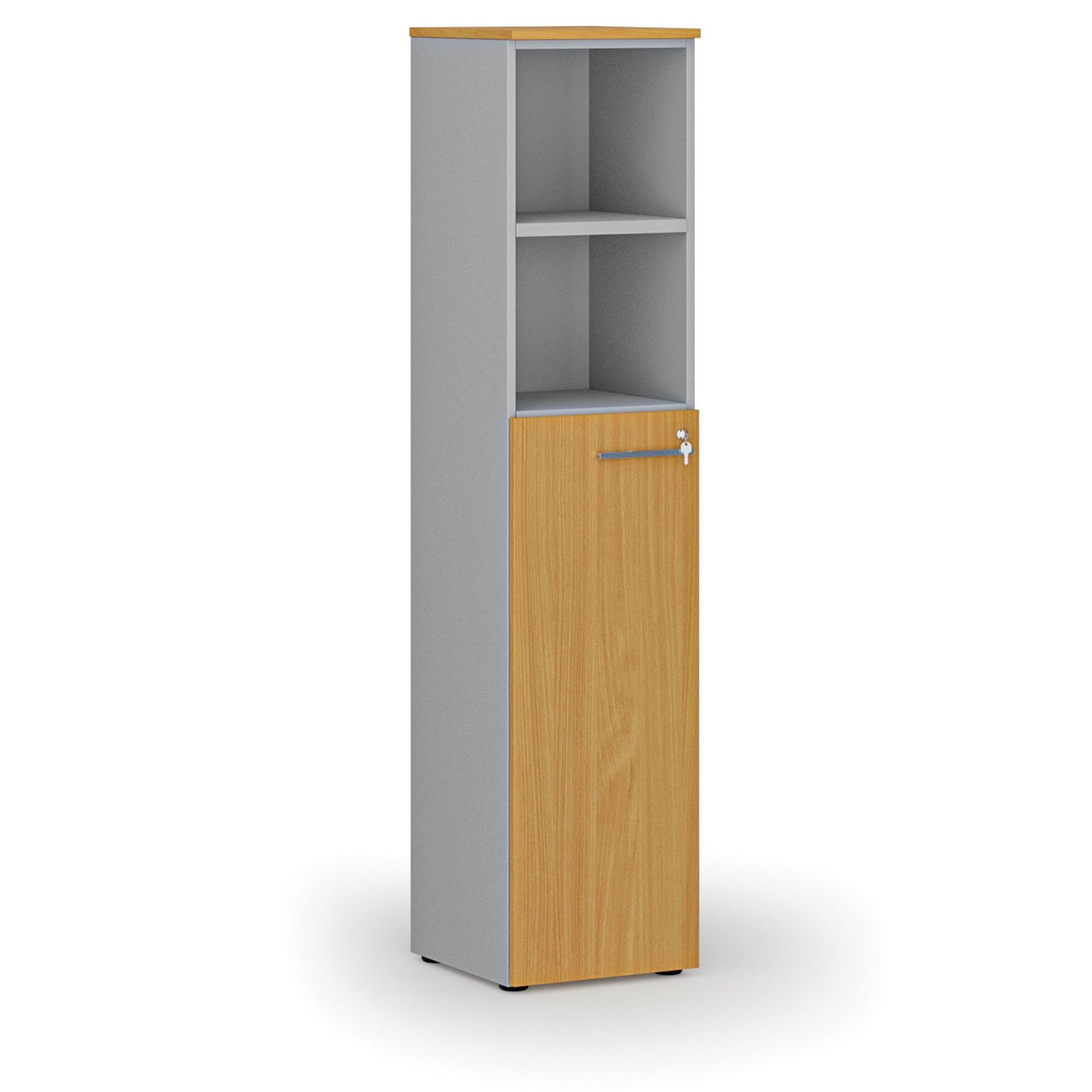 Büro-Kombischrank PRIMO GRAY, Tür auf 3 Etagen, 400 x 420 x 1781 mm, Grau/Buche