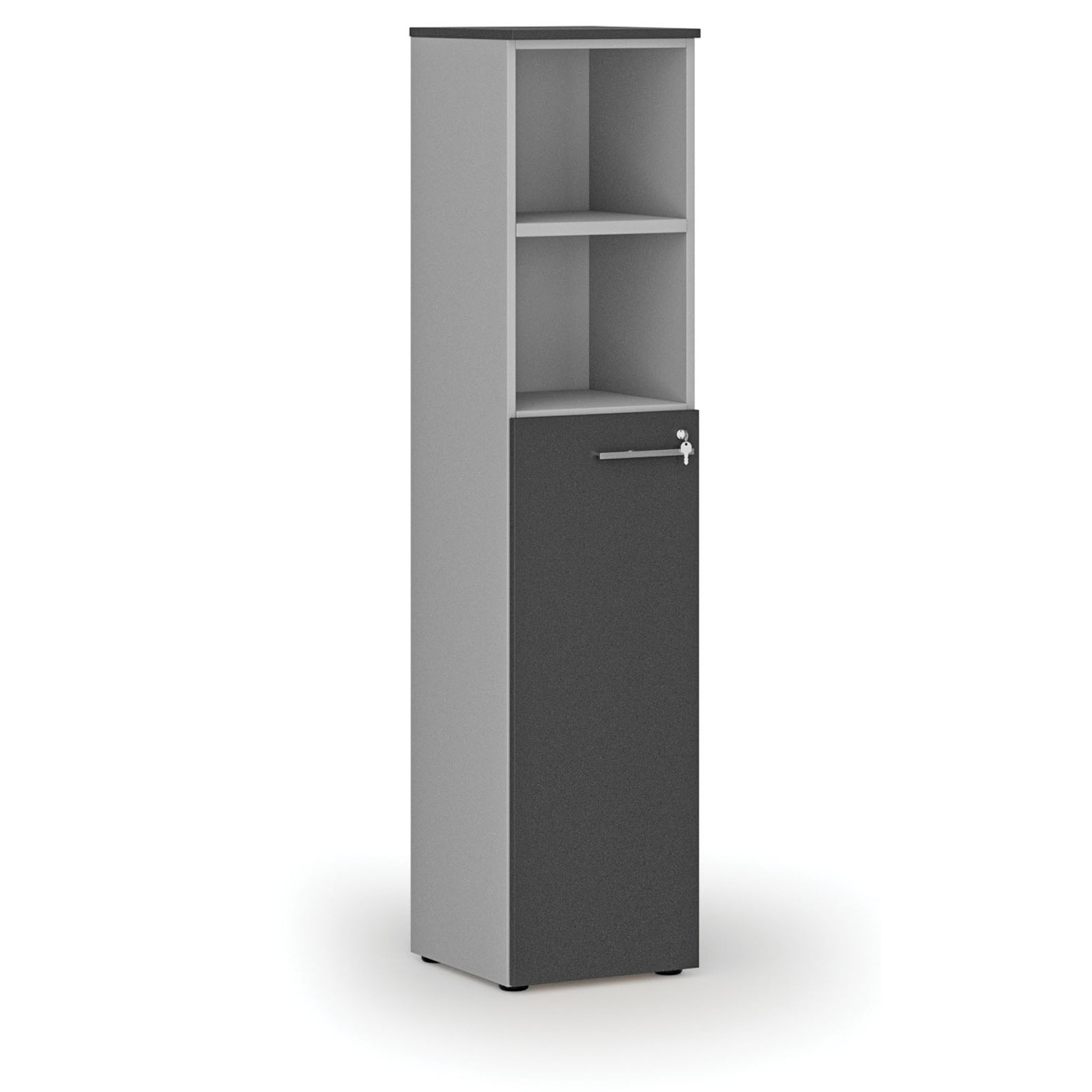 Büro-Kombischrank PRIMO GRAY, Tür auf 3 Etagen, 400 x 420 x 1781 mm, grau/Graphit