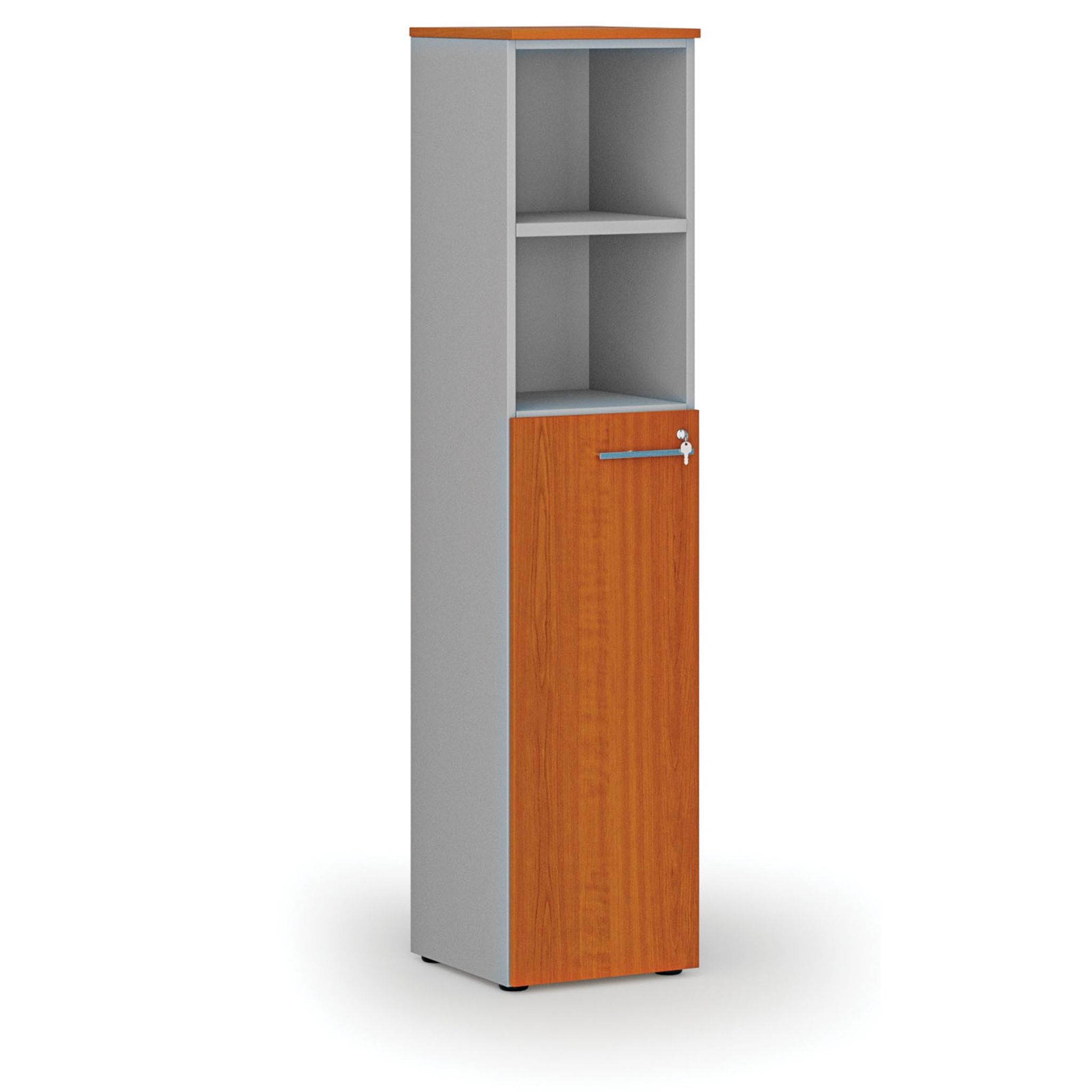 Büro-Kombischrank PRIMO GRAY, Tür auf 3 Etagen, 400 x 420 x 1781 mm, grau/Kirsche