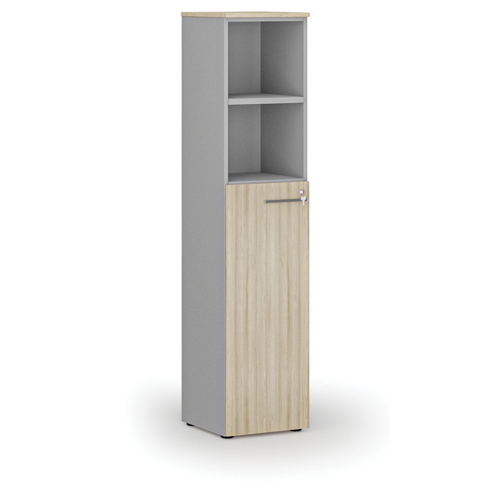 Büro-Kombischrank PRIMO GRAY, Tür auf 3 Etagen, 400 x 420 x 1781 mm, grau/natur Eiche