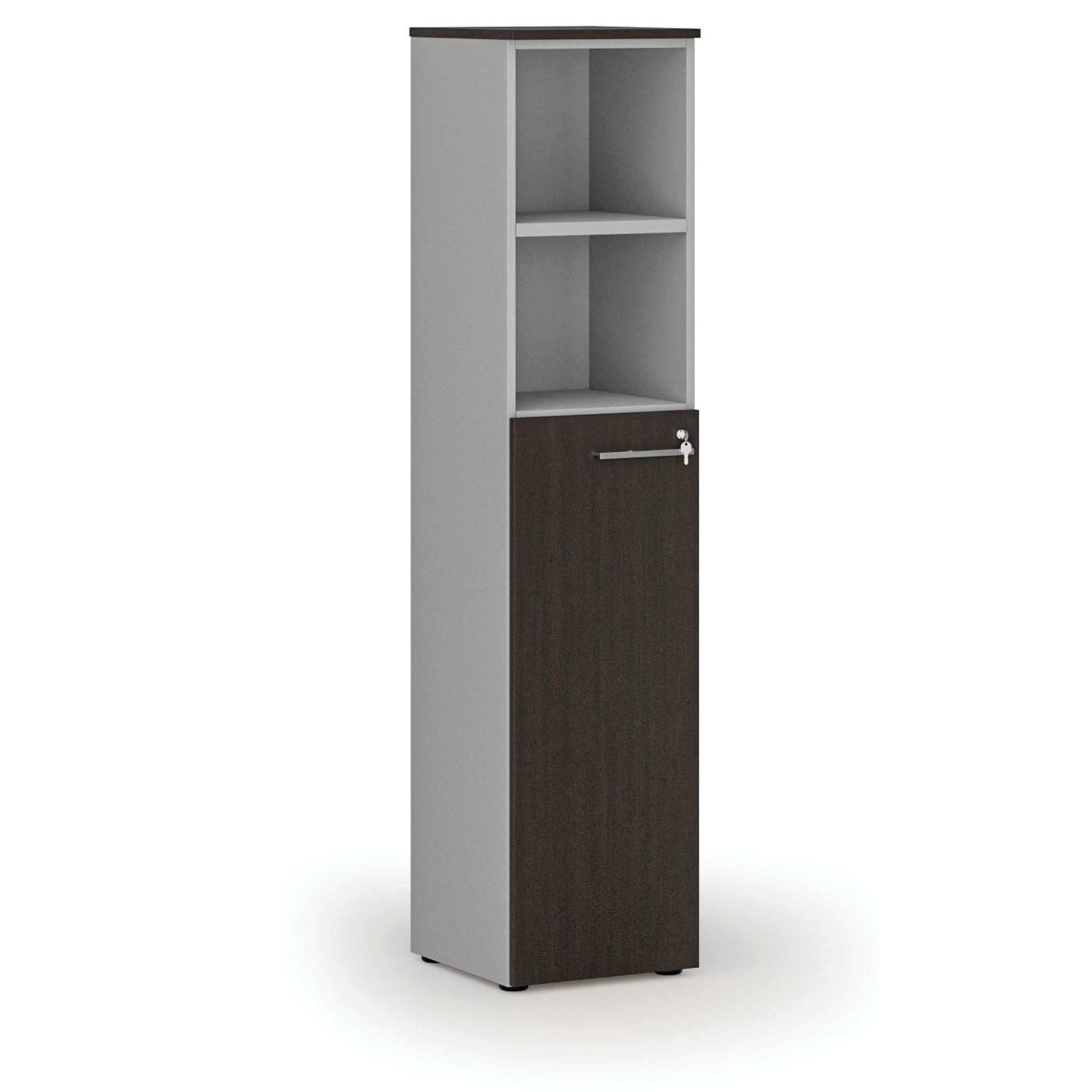 Büro-Kombischrank PRIMO GRAY, Tür auf 3 Etagen, 400 x 420 x 1781 mm, grau/Wenge