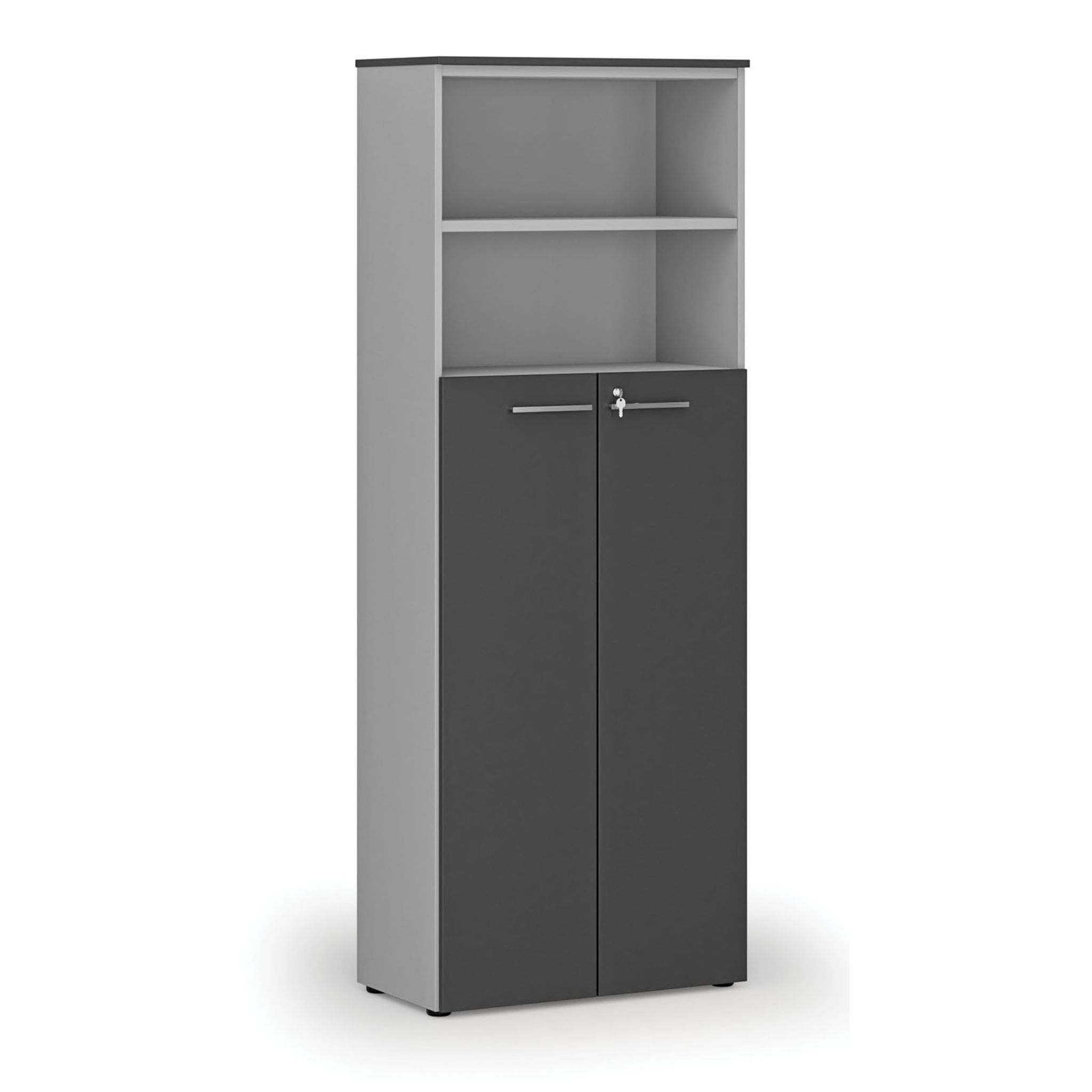 Büro-Kombischrank PRIMO GRAY, Tür auf 4 Etagen, 800 x 420 x 2128 mm, grau/Graphit