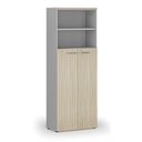 Büro-Kombischrank PRIMO GRAY, Tür auf 4 Etagen, 800 x 420 x 2128 mm, grau/natur Eiche