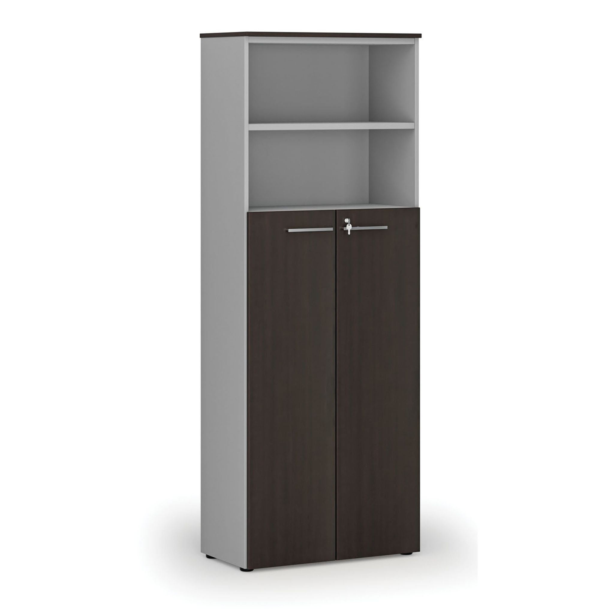 Büro-Kombischrank PRIMO GRAY, Tür auf 4 Etagen, 800 x 420 x 2128 mm, grau/Wenge