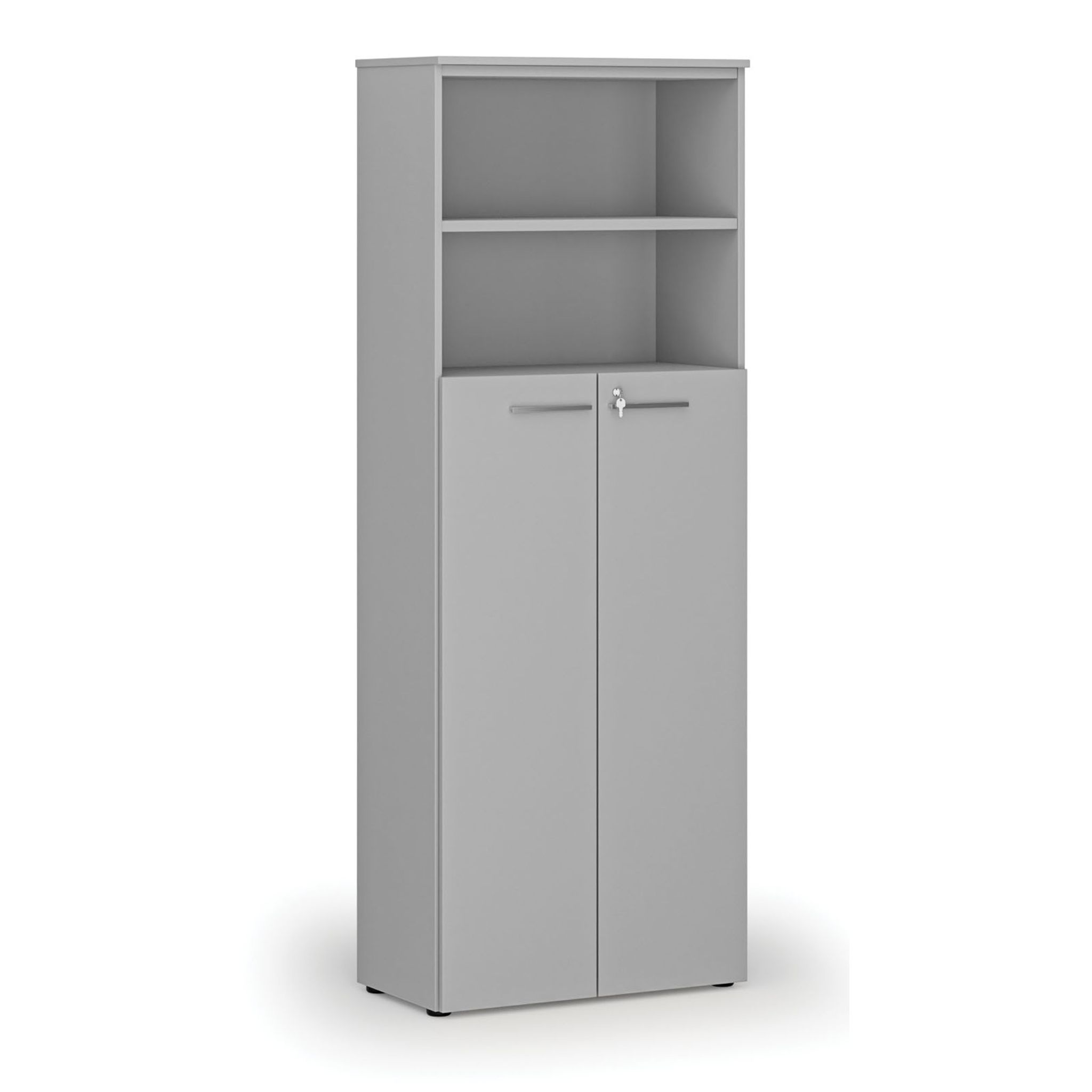 Büro-Kombischrank PRIMO GRAY, Tür auf 4 Etagen, 800 x 420 x 2128 mm, grau