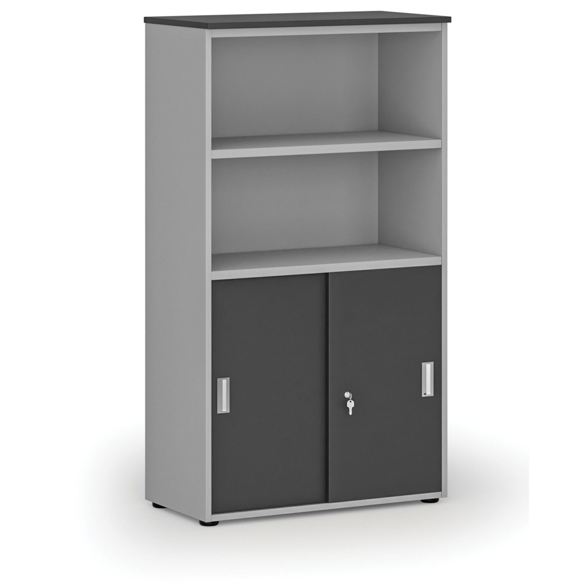 Büro-Kombischrank PRIMO GRAY, versenkbare Tür auf 2 Etagen, 1434 x 800 x 420 mm, grau/Graphit