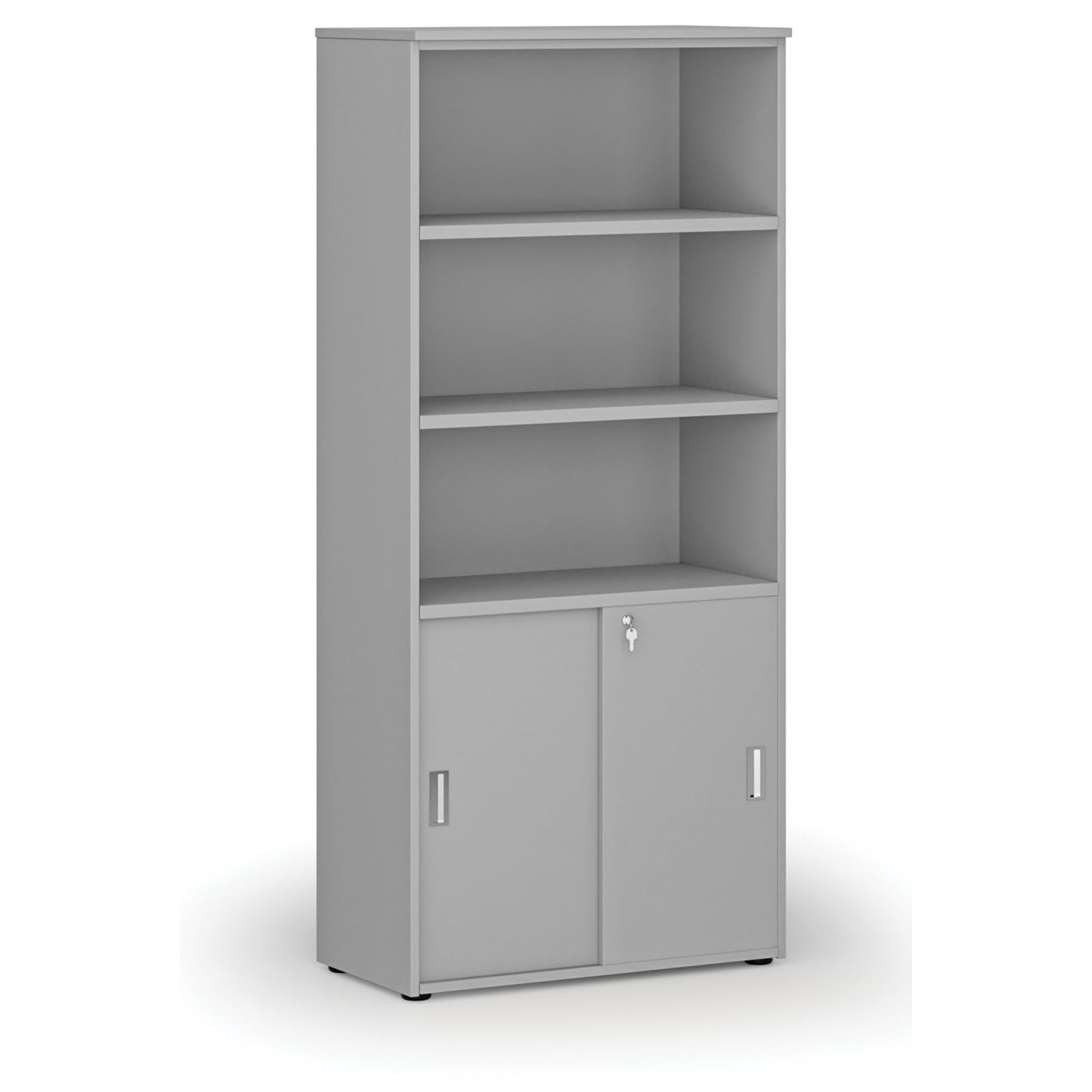 Büro-Kombischrank PRIMO GRAY, versenkbare Tür auf 2 Etagen, 1781 x 800 x 420 mm, grau