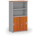 Büro-Kombischrank PRIMO GRAY, versenkbare Tür auf 2 Etagen, 800 x 420 x 1434 mm, grau/Kirsche