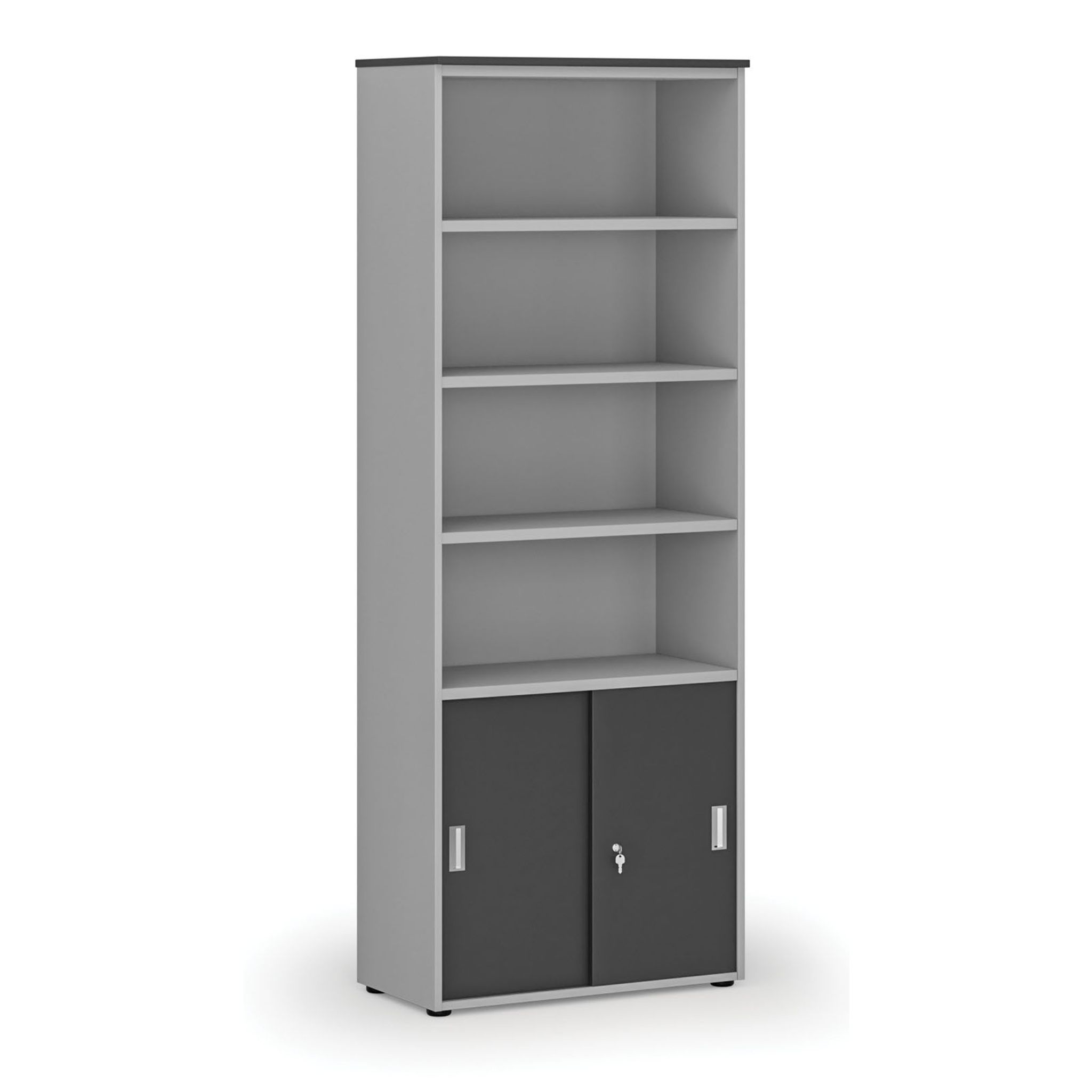 Büro-Kombischrank PRIMO GRAY, versenkbare Tür auf 2 Etagen, 800 x 420 x 2128 mm, grau/Graphit