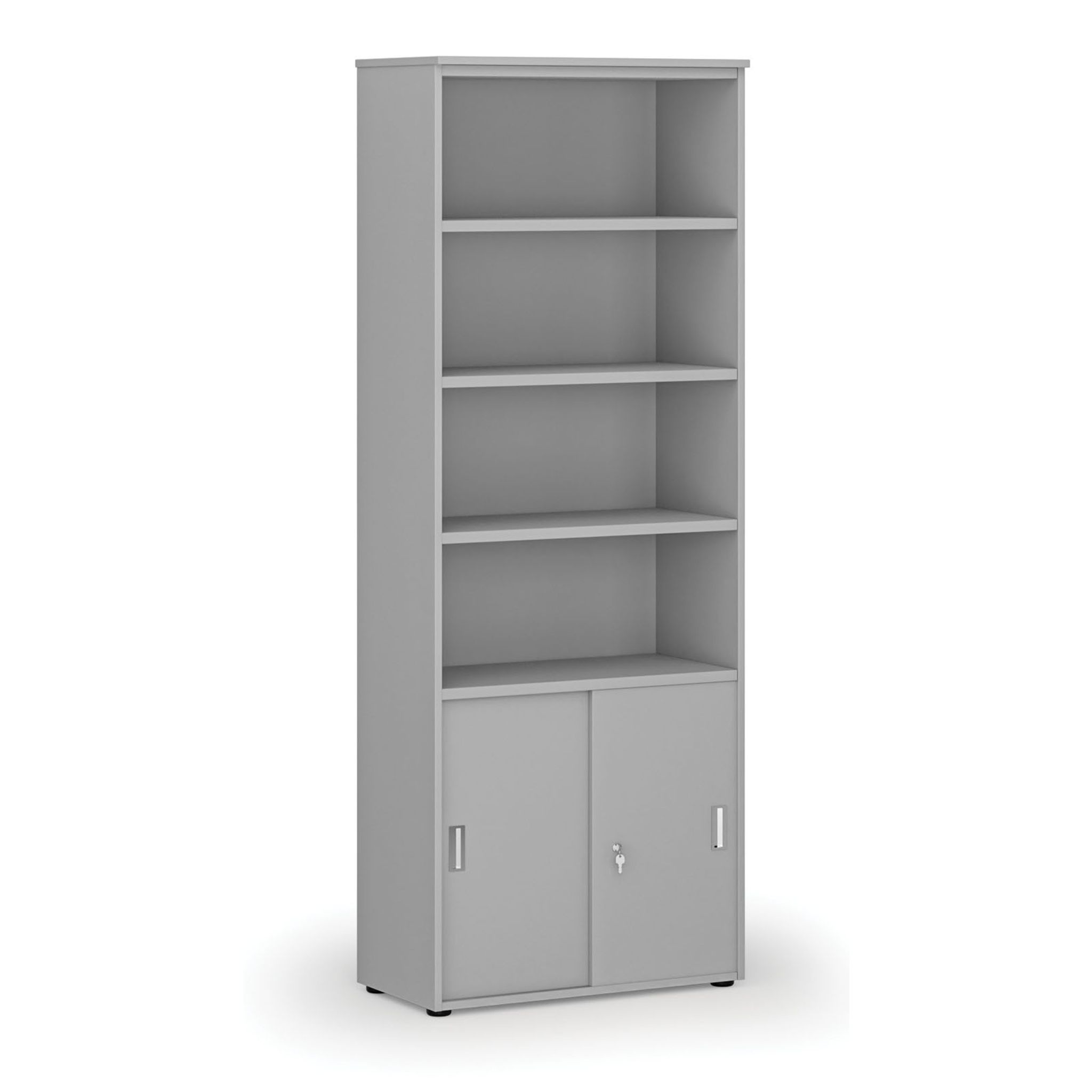 Büro-Kombischrank PRIMO GRAY, versenkbare Tür auf 2 Etagen, 800 x 420 x 2128 mm, grau